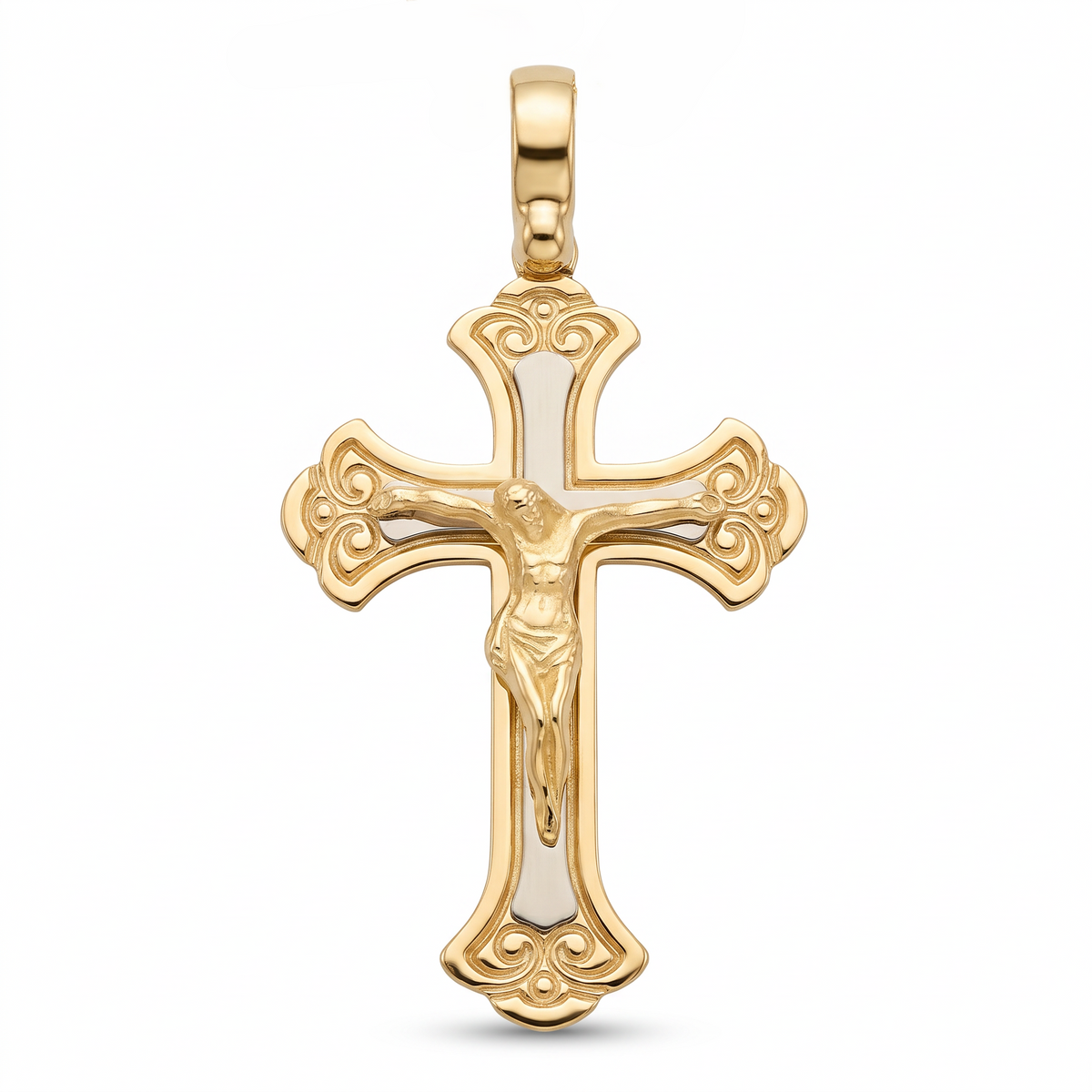 18K Two Tone Gold Crucifix Pendant