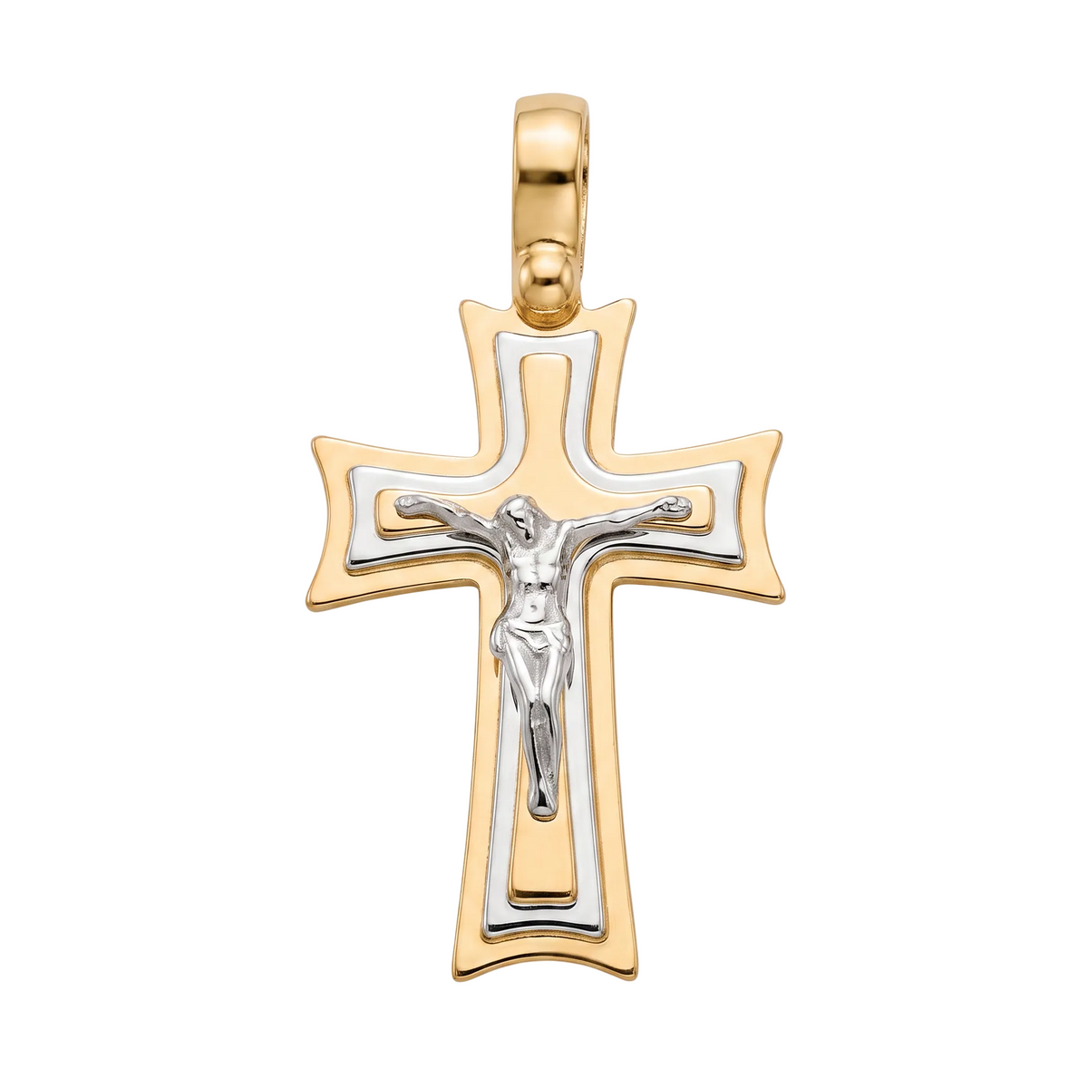 18K Two Tone Gold Crucifix Pendant