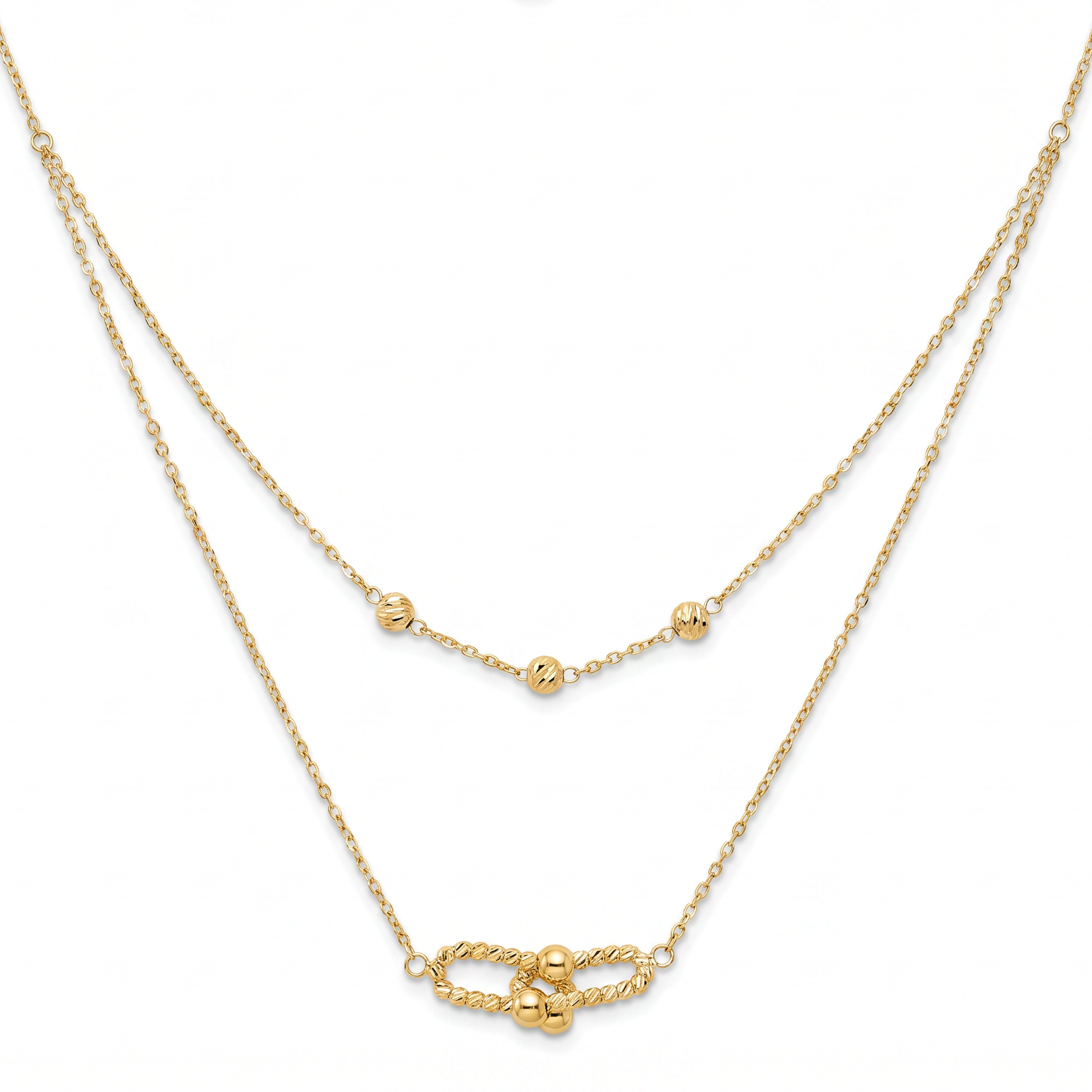 18K Yellow Gold Double Chain Link Necklace