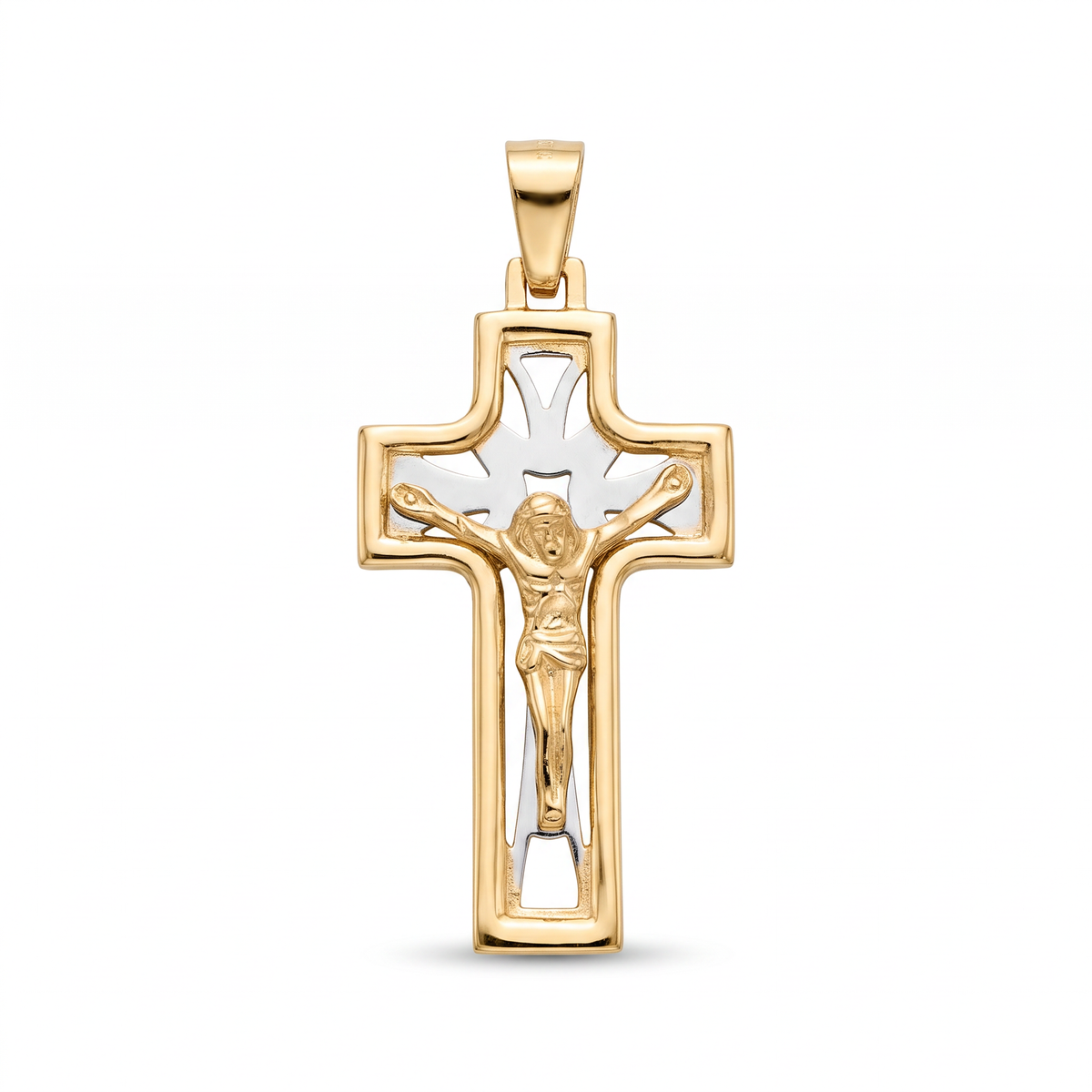 18K Two Tone Gold Crucifix Pendant