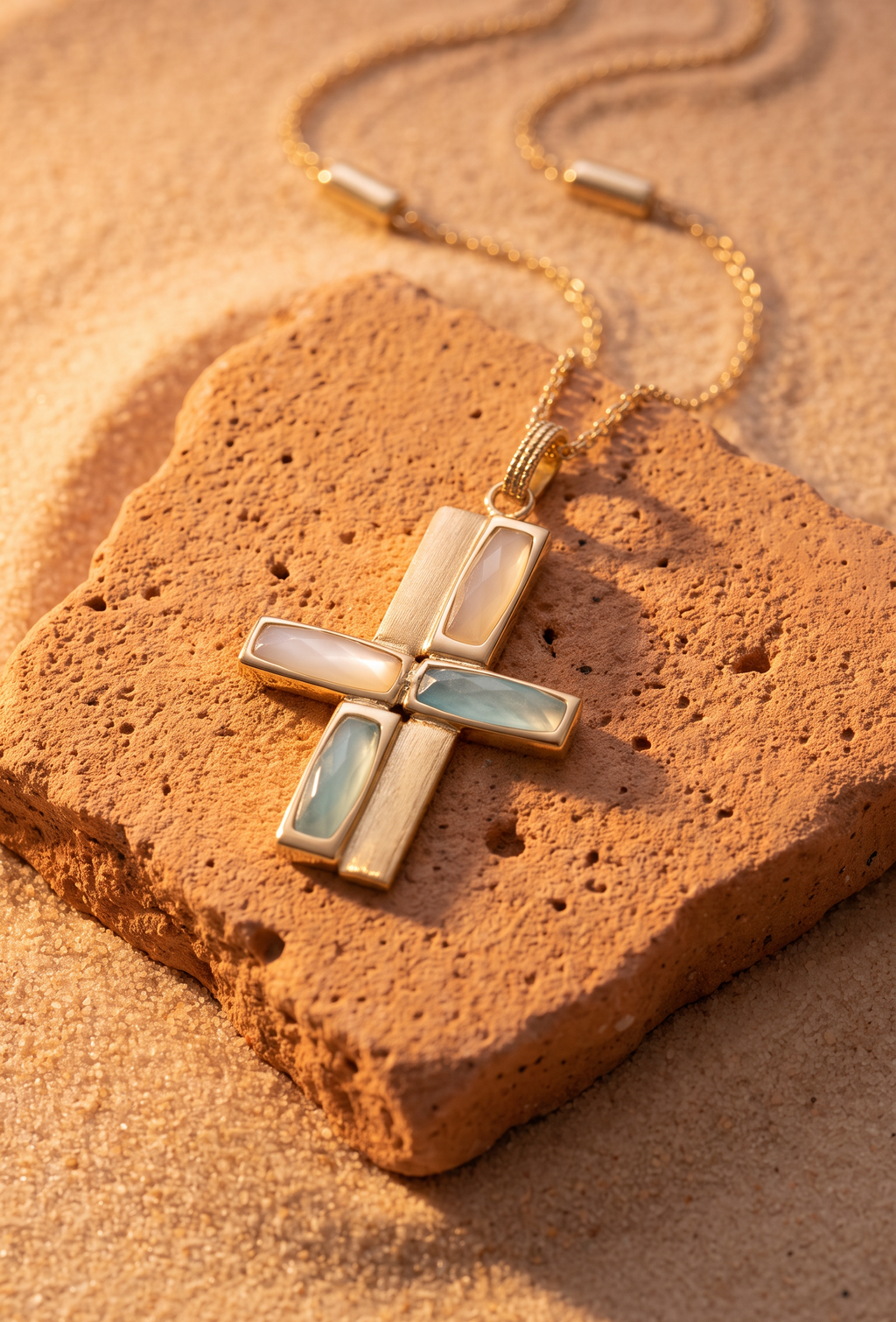 18K Yellow Gold Gemstone Cross Necklace