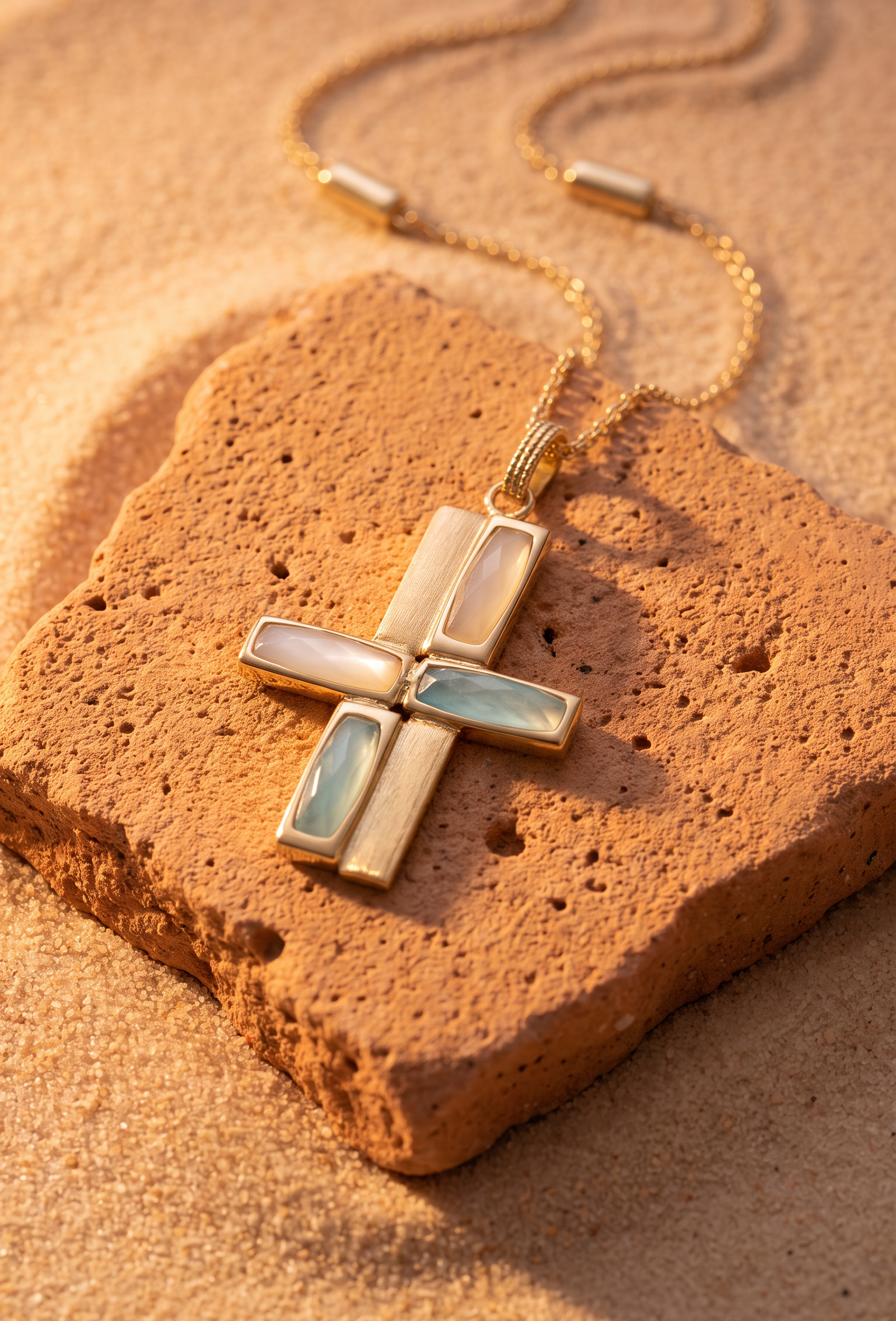 18K Yellow Gold Gemstone Cross Necklace