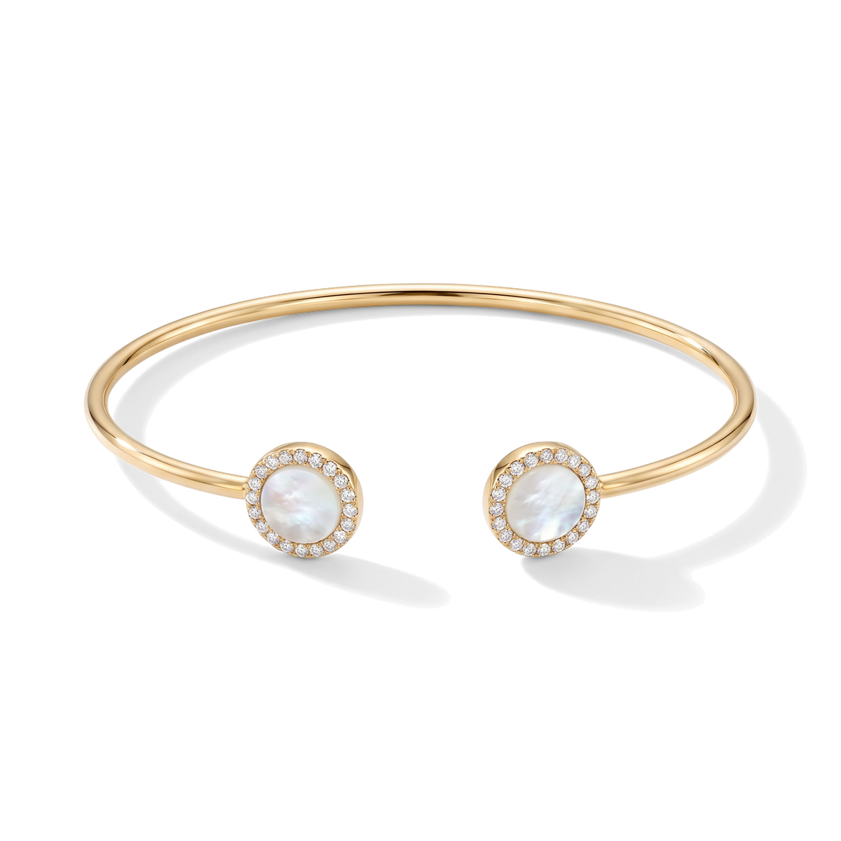 18K Yellow Gold Cubic Zirconia Mother Of Pearl Baby Cuff Bracelet