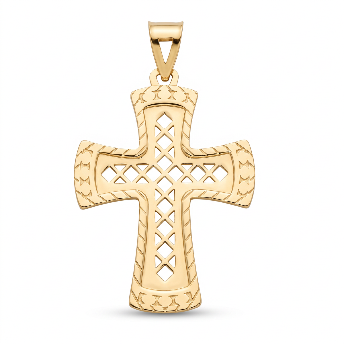 18K Yellow Gold Diamond-Cut Filigree Cross Pendant