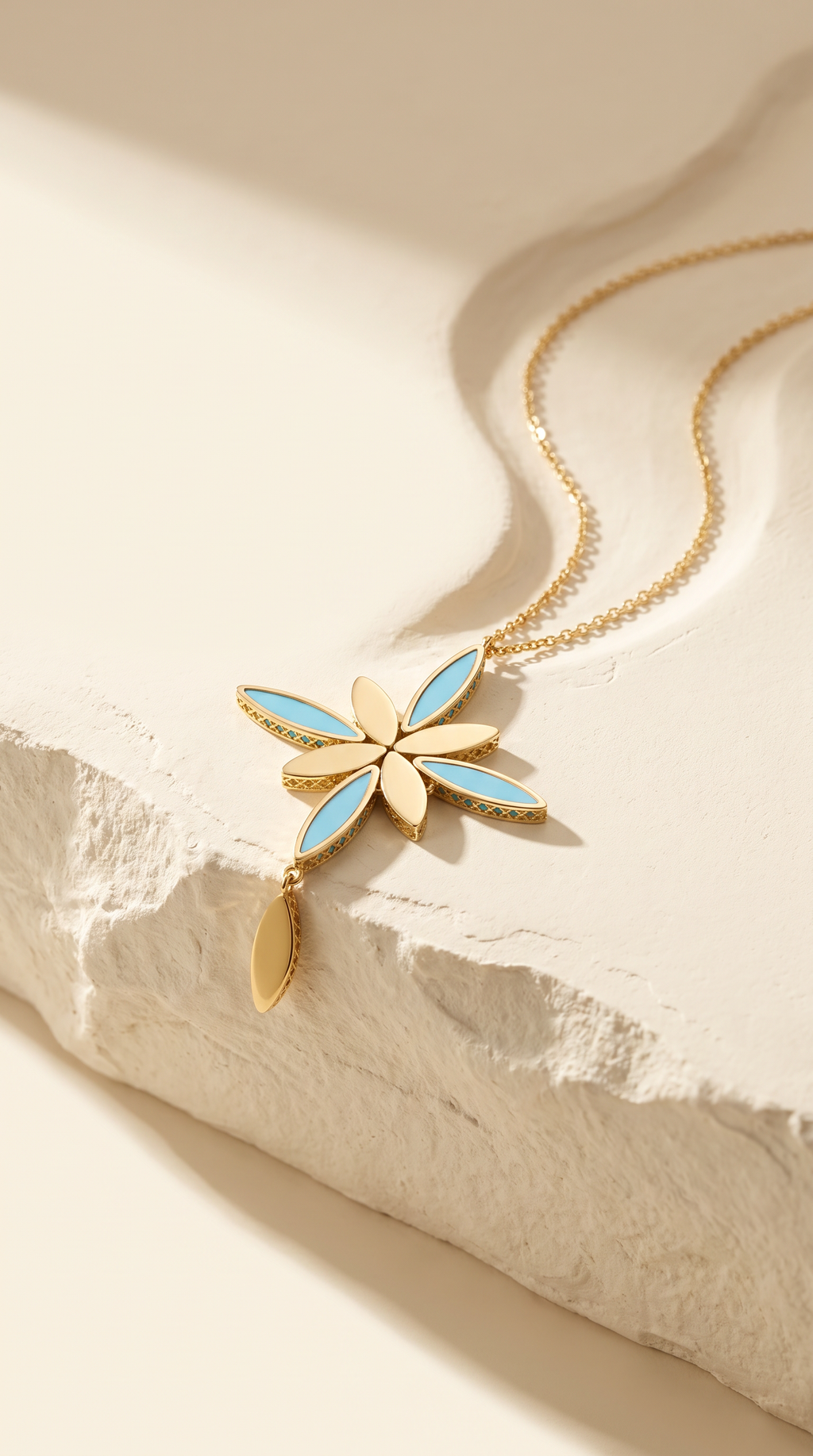 18K Yellow Gold Turquoise Gemstone Chain Necklace