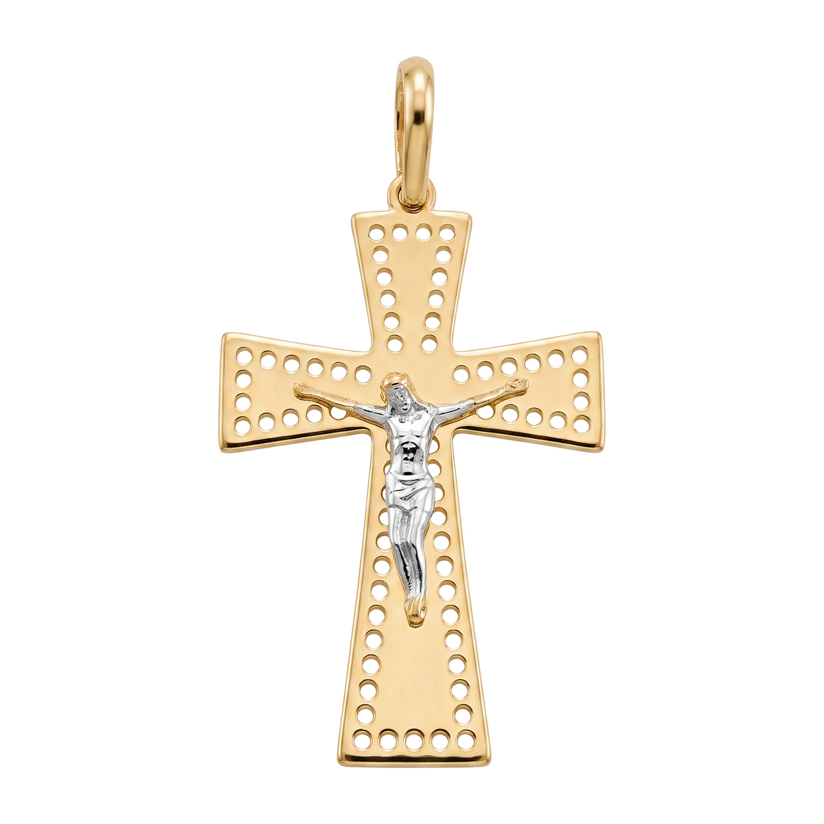 18K Two Tone Gold Crucifix Pendant