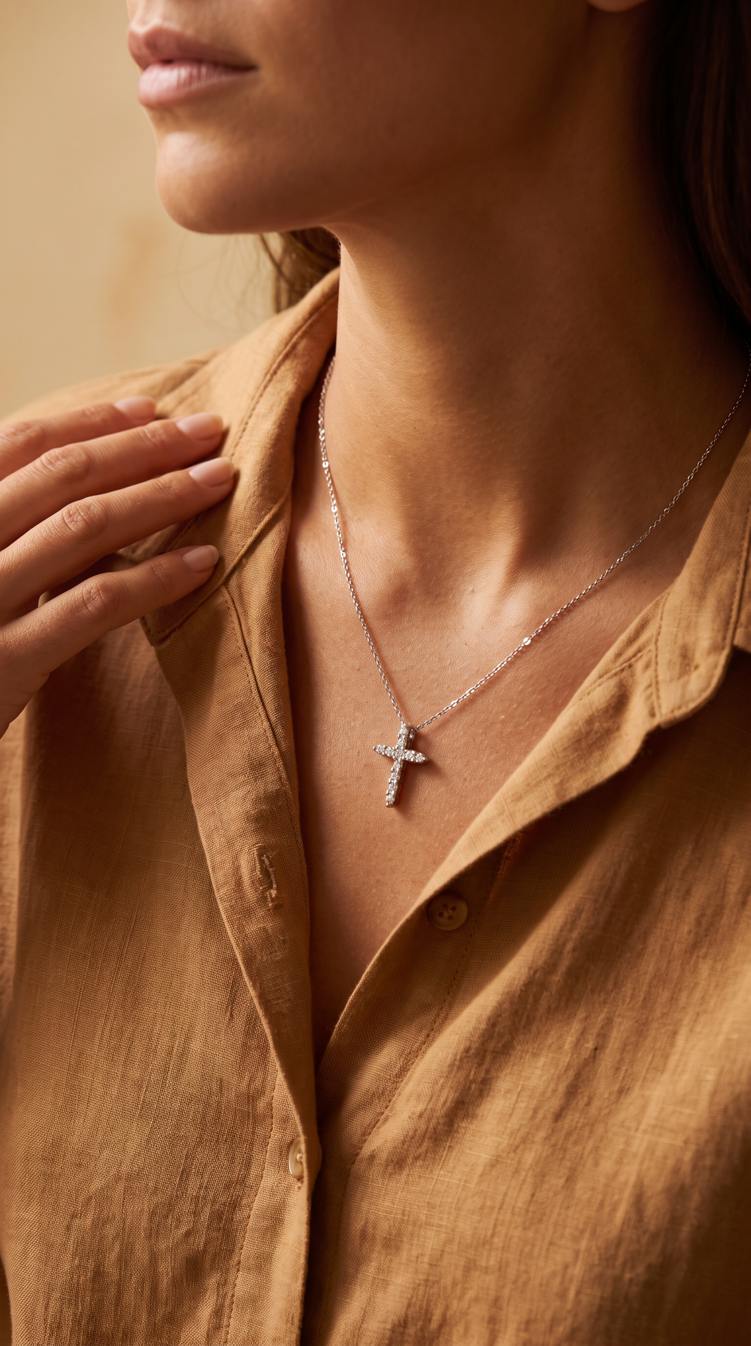 Diamond White Gold Cross Chain Necklace