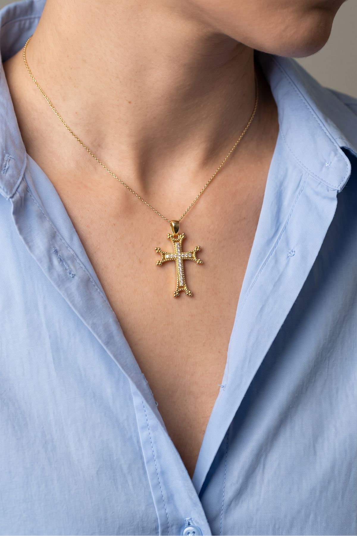 Diamond Yellow Gold Cross Pendant