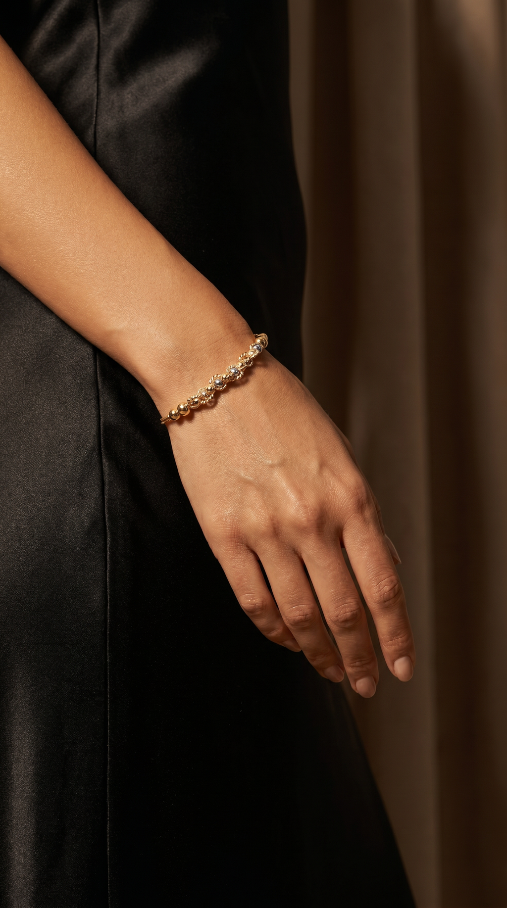 18K Two Tone Gold Double Chain Beaded Bracelet