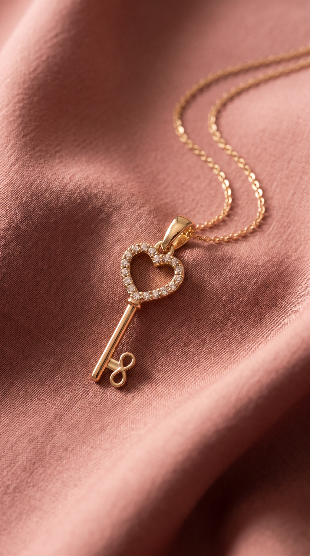 Diamond Yellow Gold Heart Key Chain Necklace