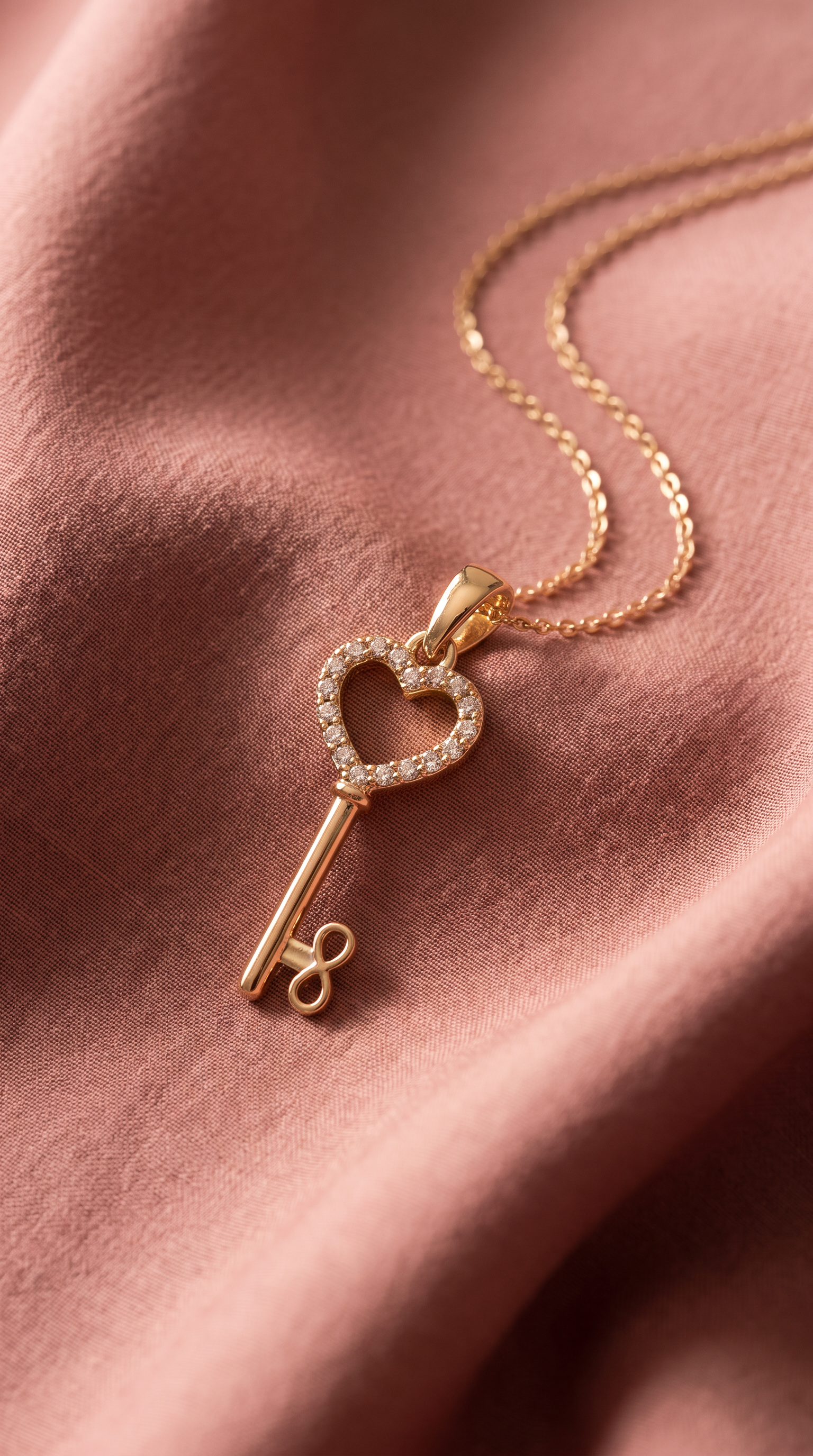 Diamond Yellow Gold Heart Key Chain Necklace
