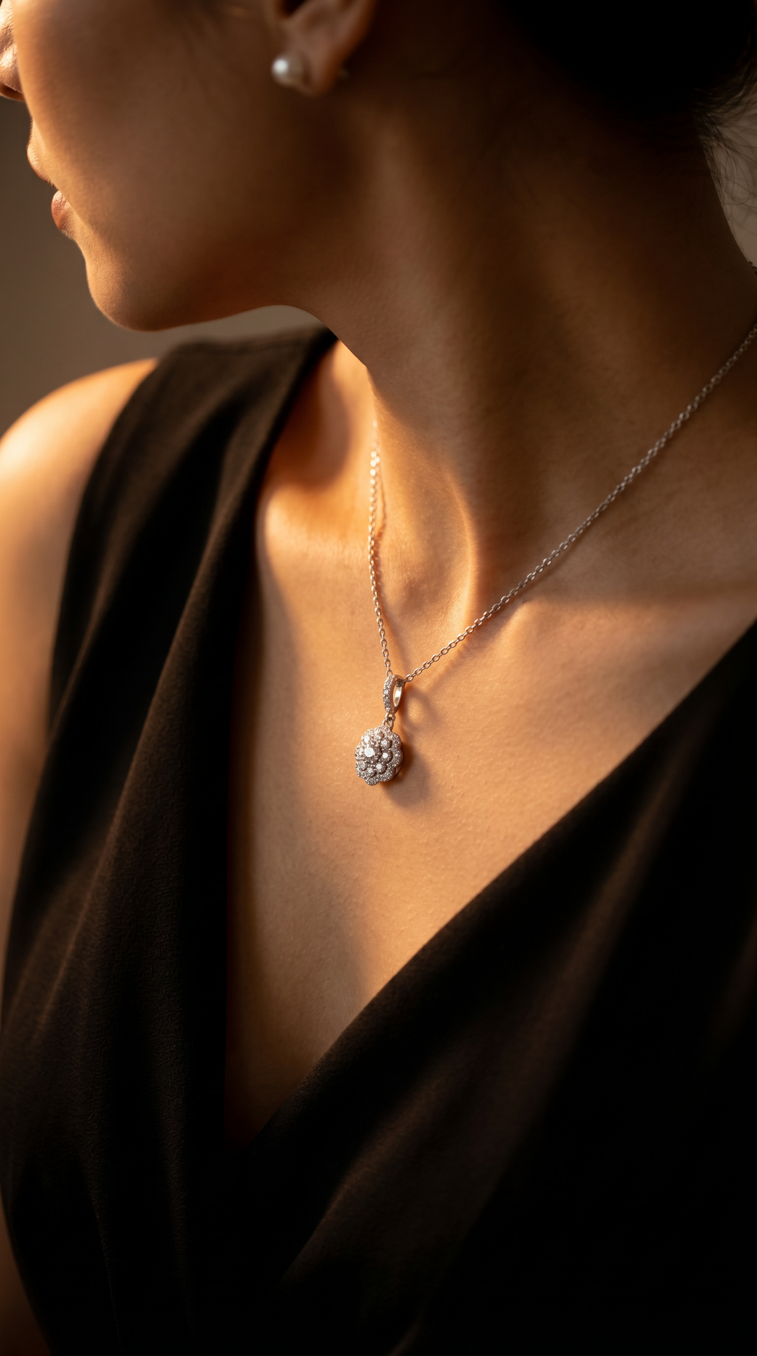 Diamond White Gold Flower Necklace