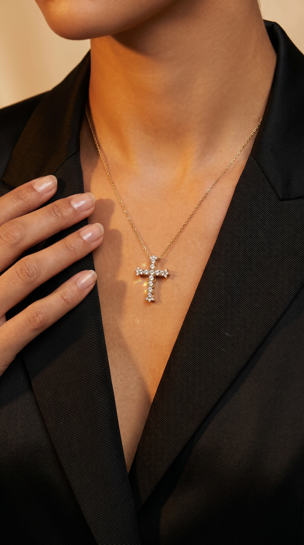 Diamond Yellow Gold Cross Necklace