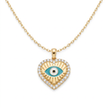 18K Yellow Gold Cubic Zirconia Enamel Heart Evil Eye Necklace