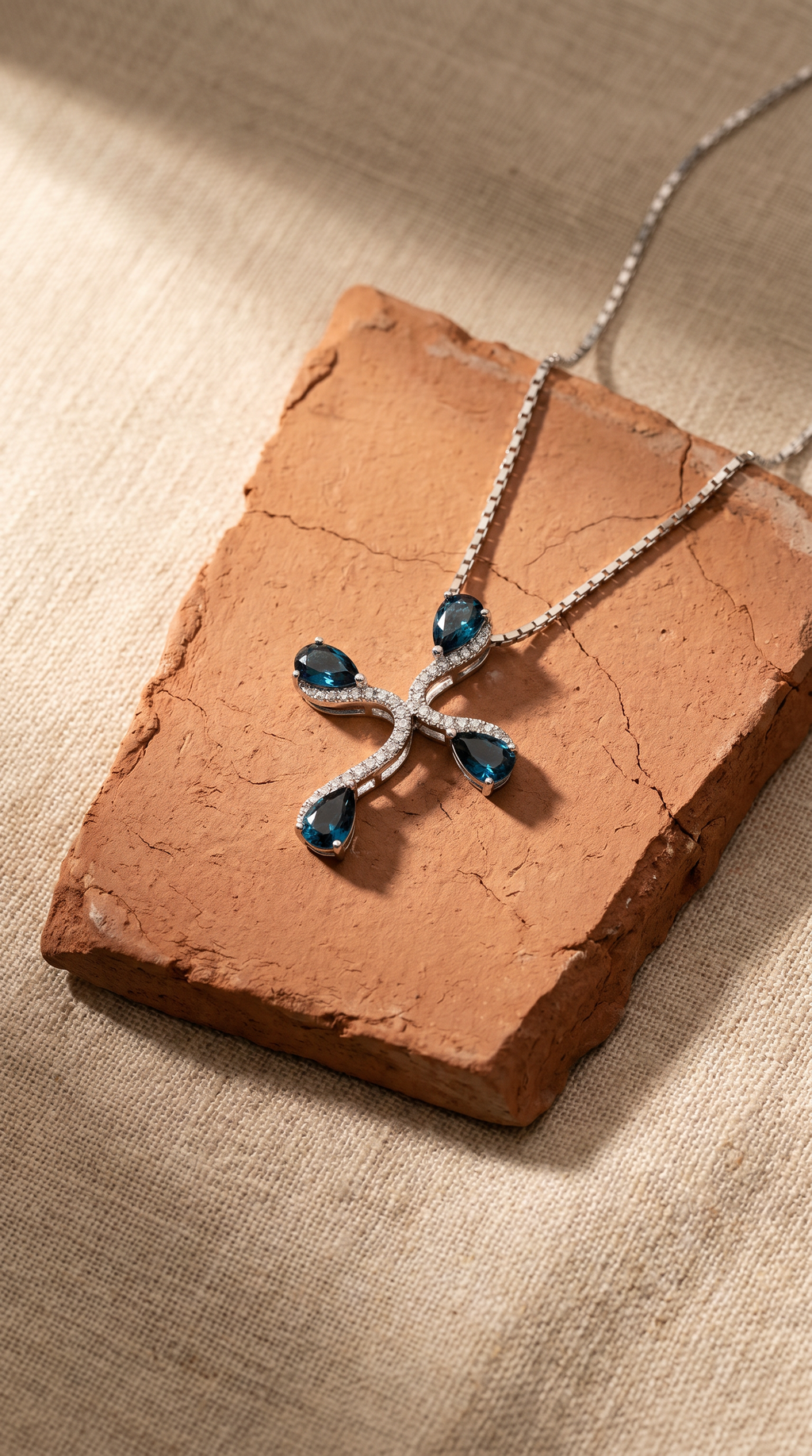 Diamond White Gold Sapphire Cross Necklace