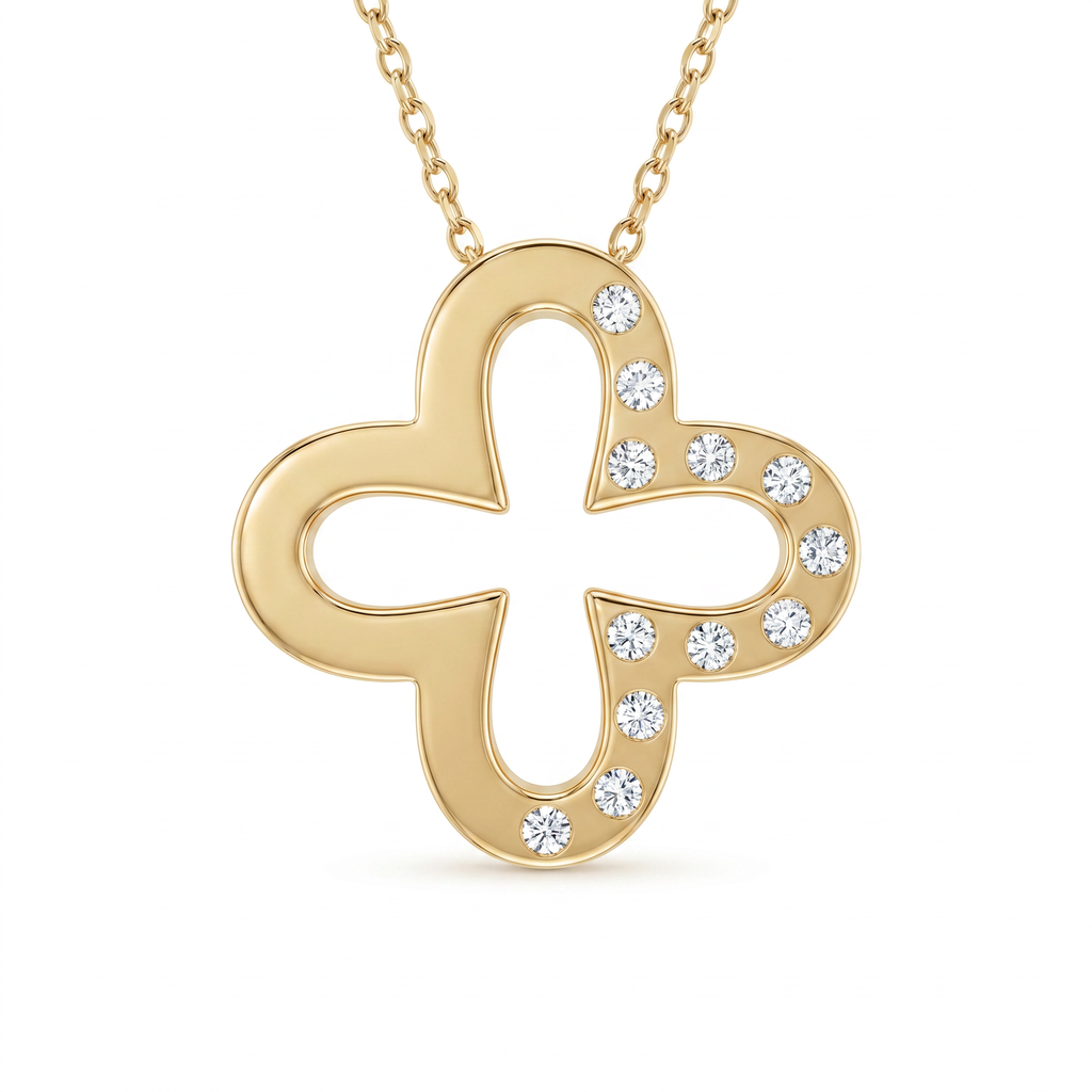 Diamond Yellow Gold Clover Necklace