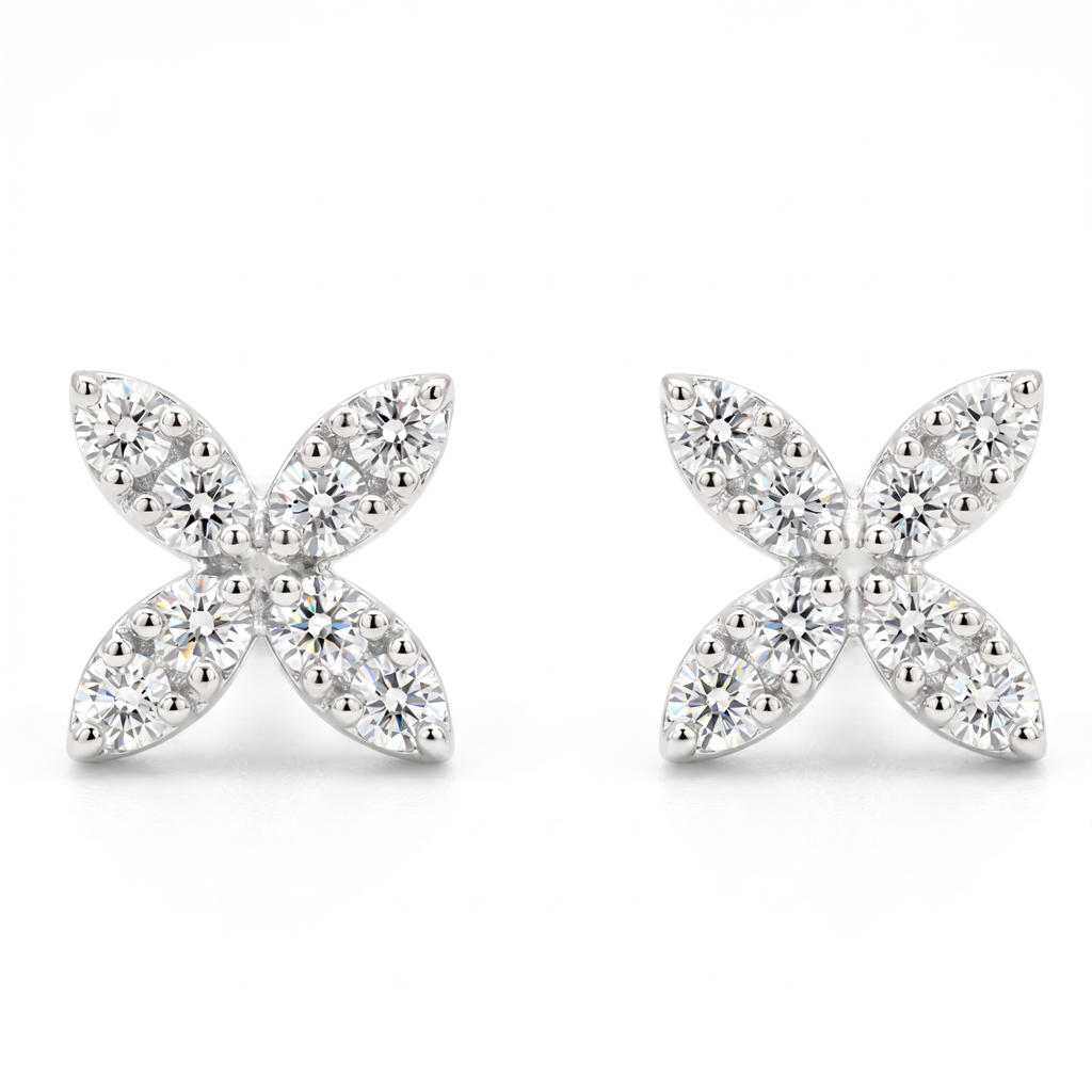 Diamond White Gold Flower Stud Earrings