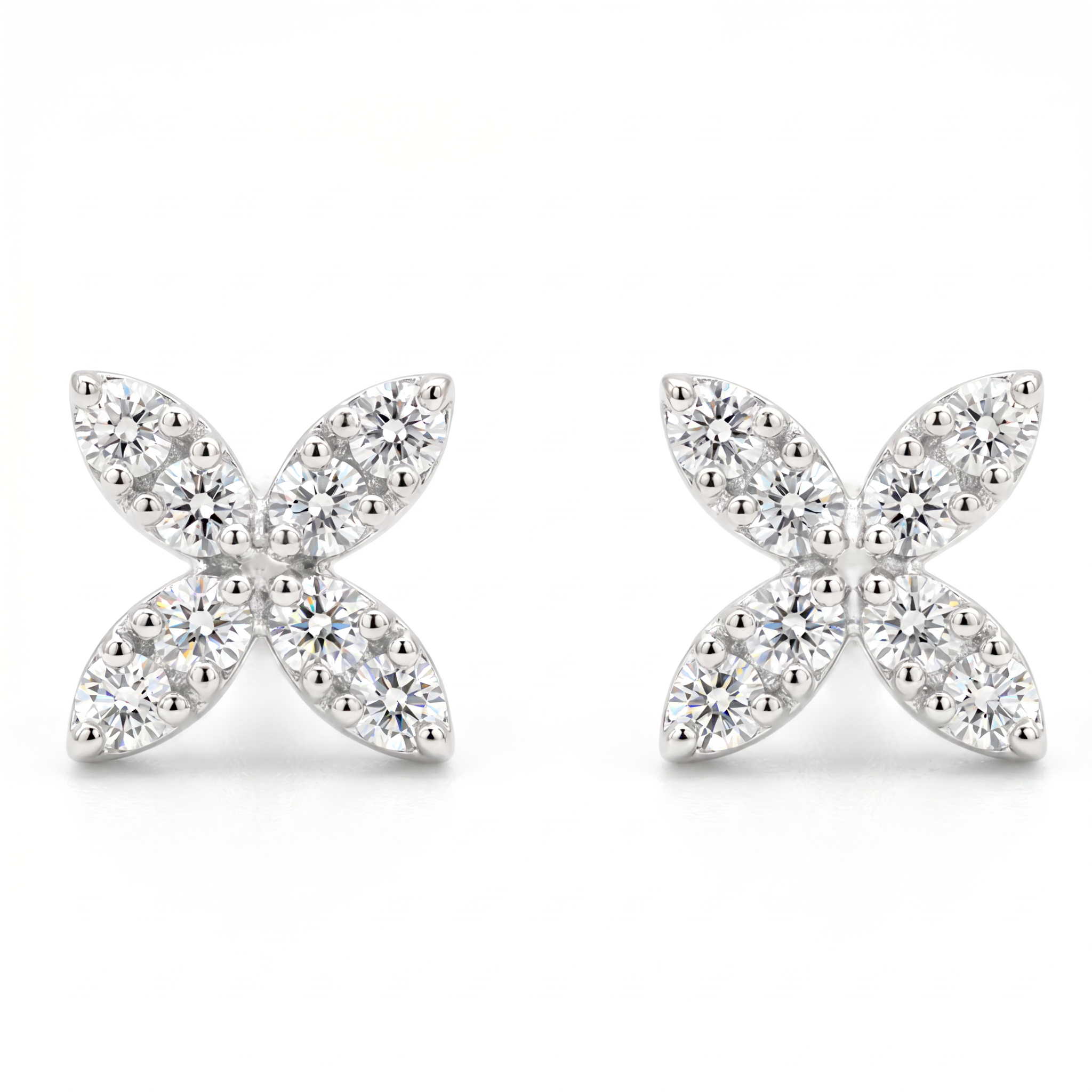 Diamond White Gold Flower Stud Earrings