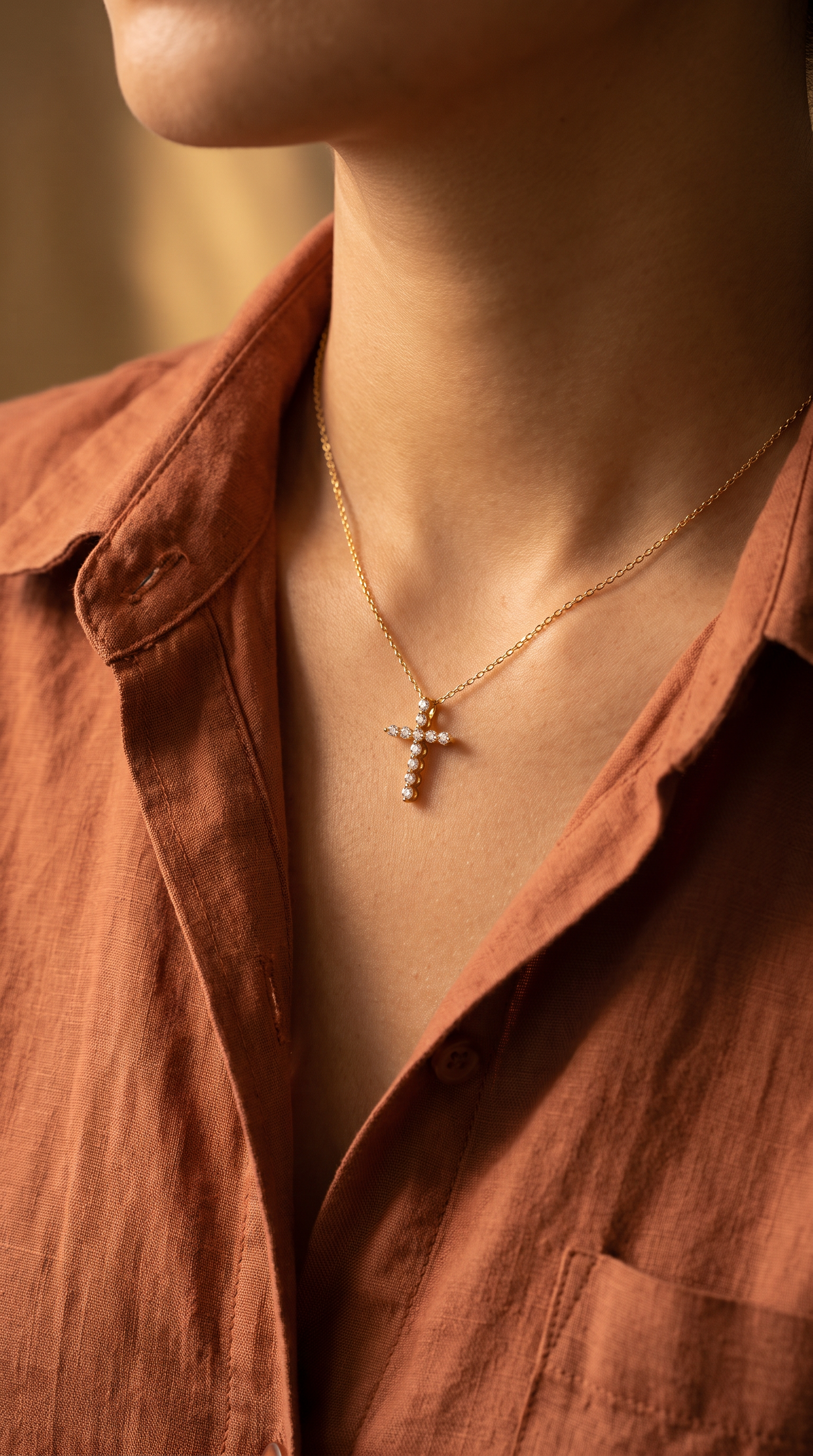 Diamond Yellow Gold Cross Chain Necklace