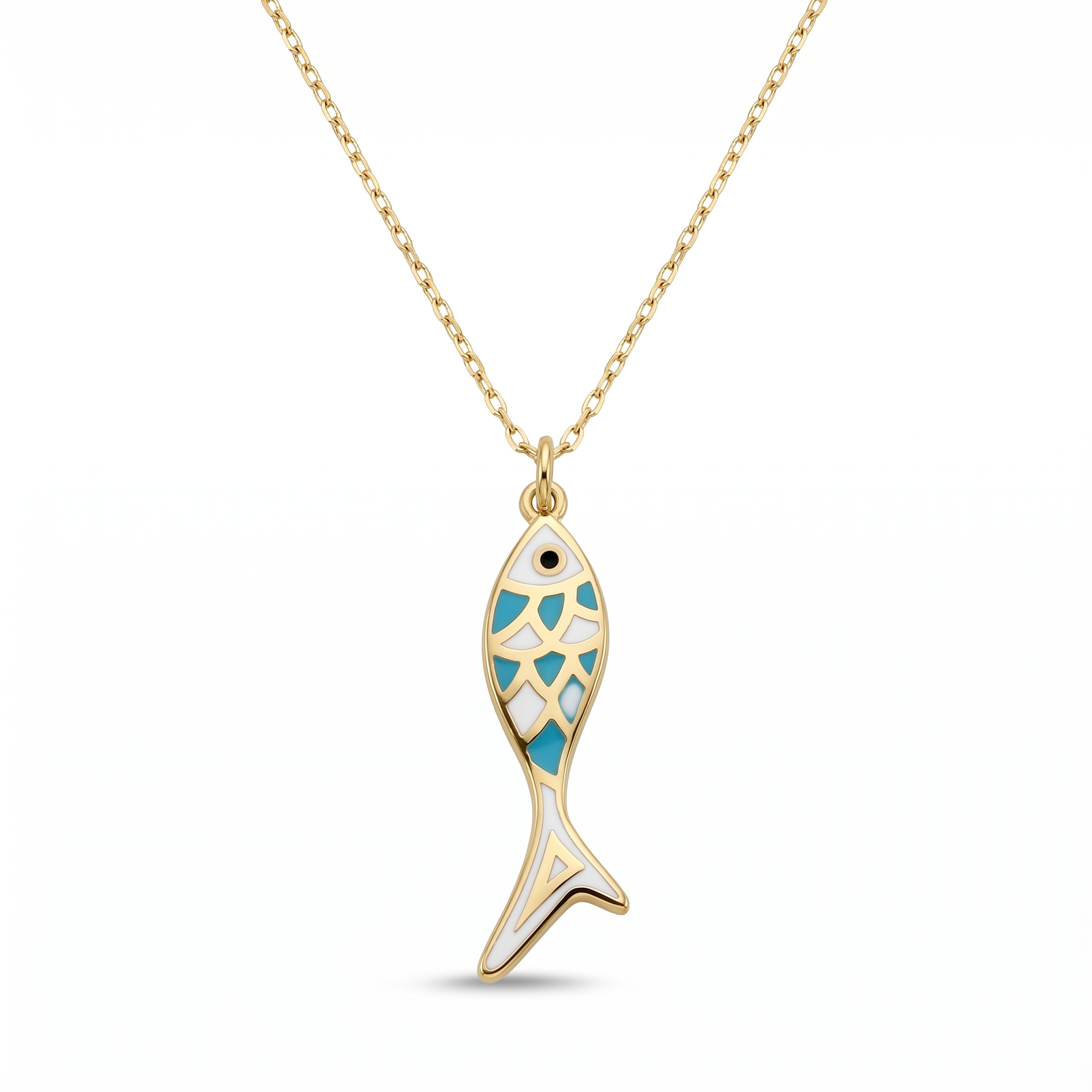 18K Yellow Gold Enamel Fish Necklace