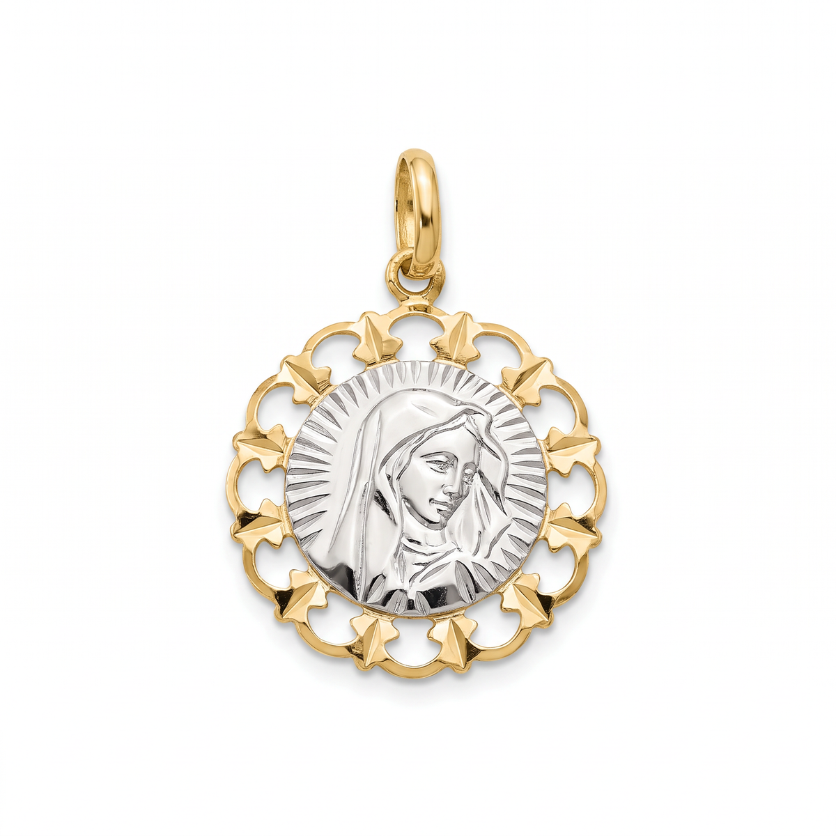 18K Two Tone Gold St. Mary Icon Pendant