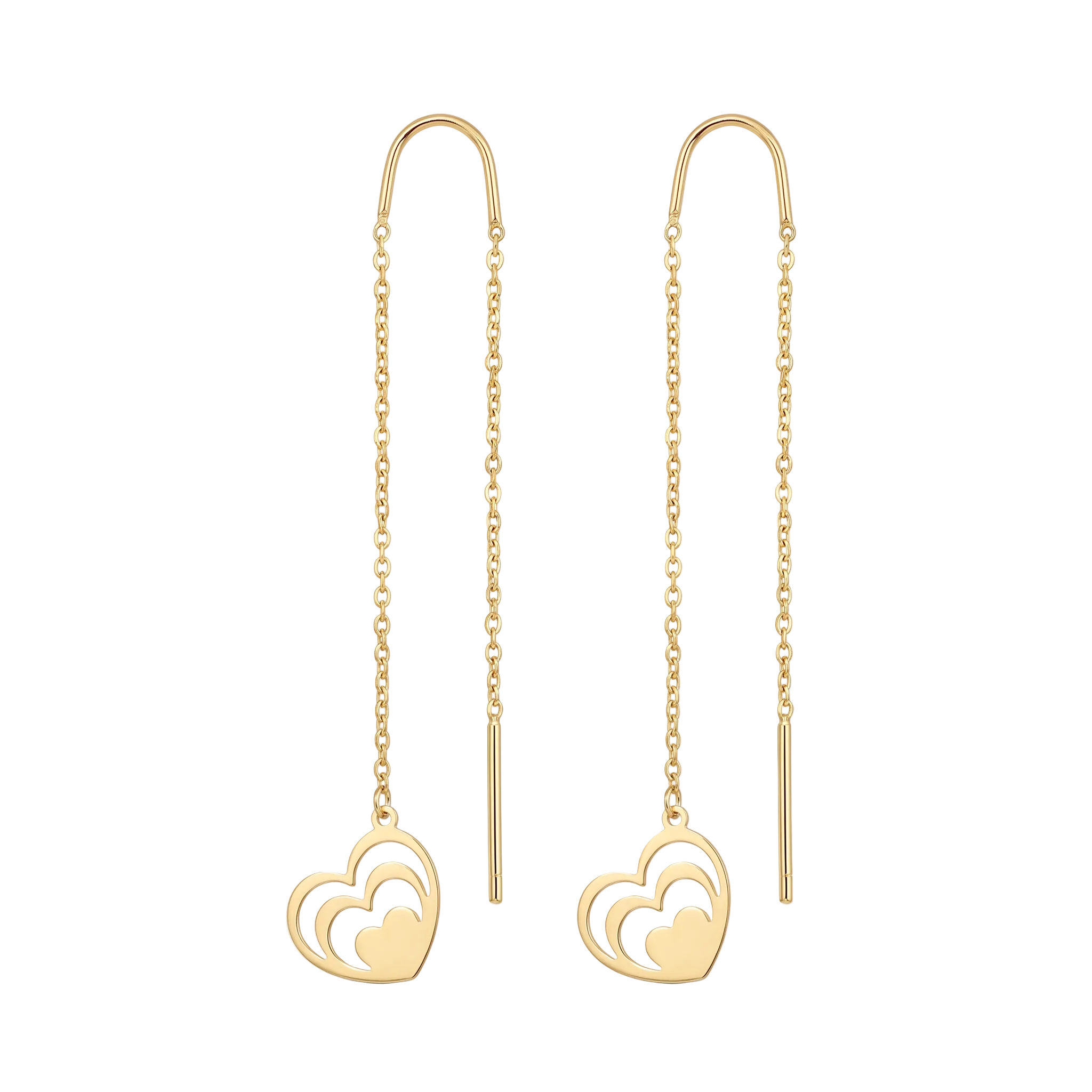 18K Yellow Gold Heart Dangle Earrings