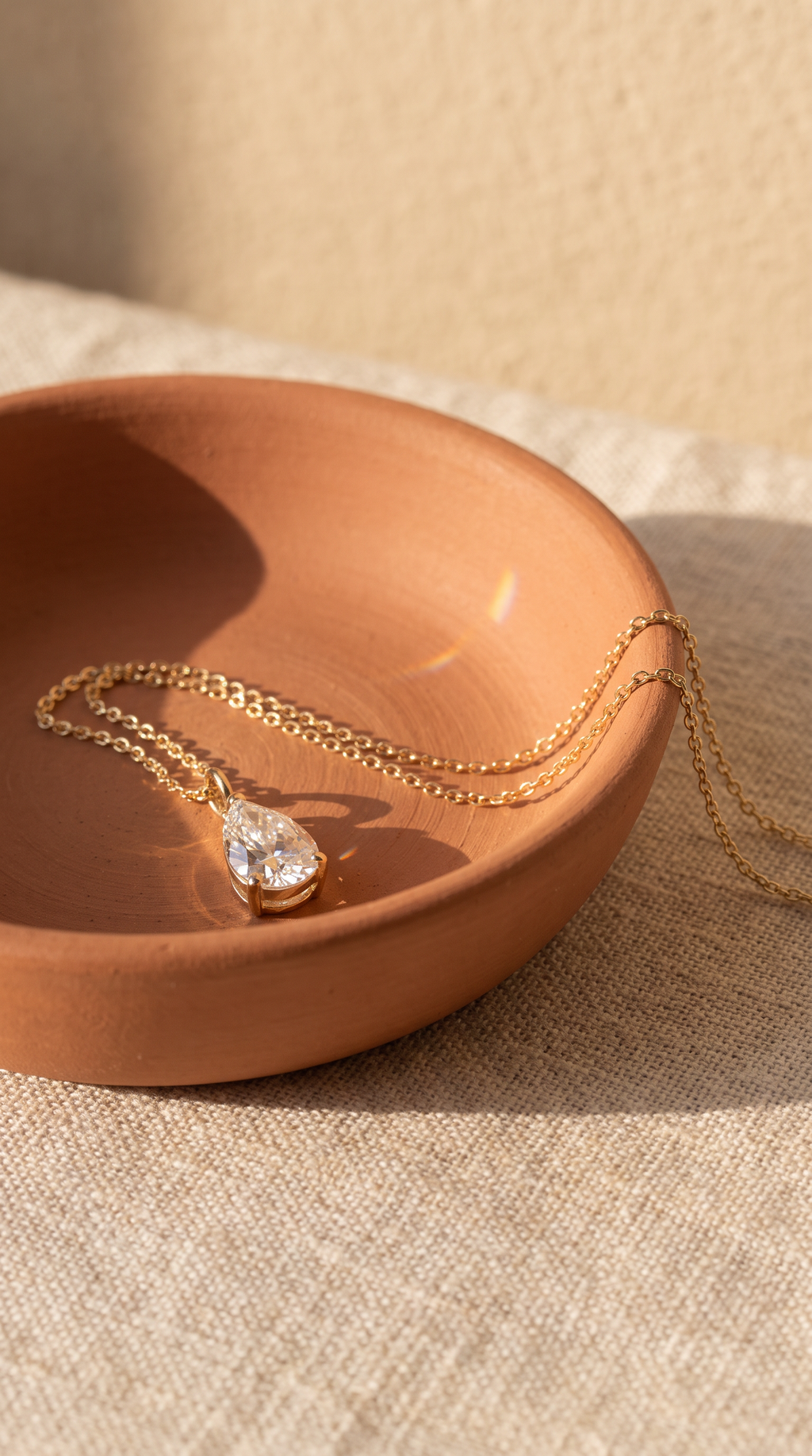Lab Diamond Yellow Gold Pear Solitaire Chain Necklace