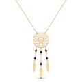 18K Yellow Gold Black Bead Dreamcatcher Necklace