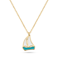 18K Yellow Gold Enamel Sailboat Necklace