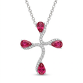 Diamond White Gold Ruby Cross Necklace