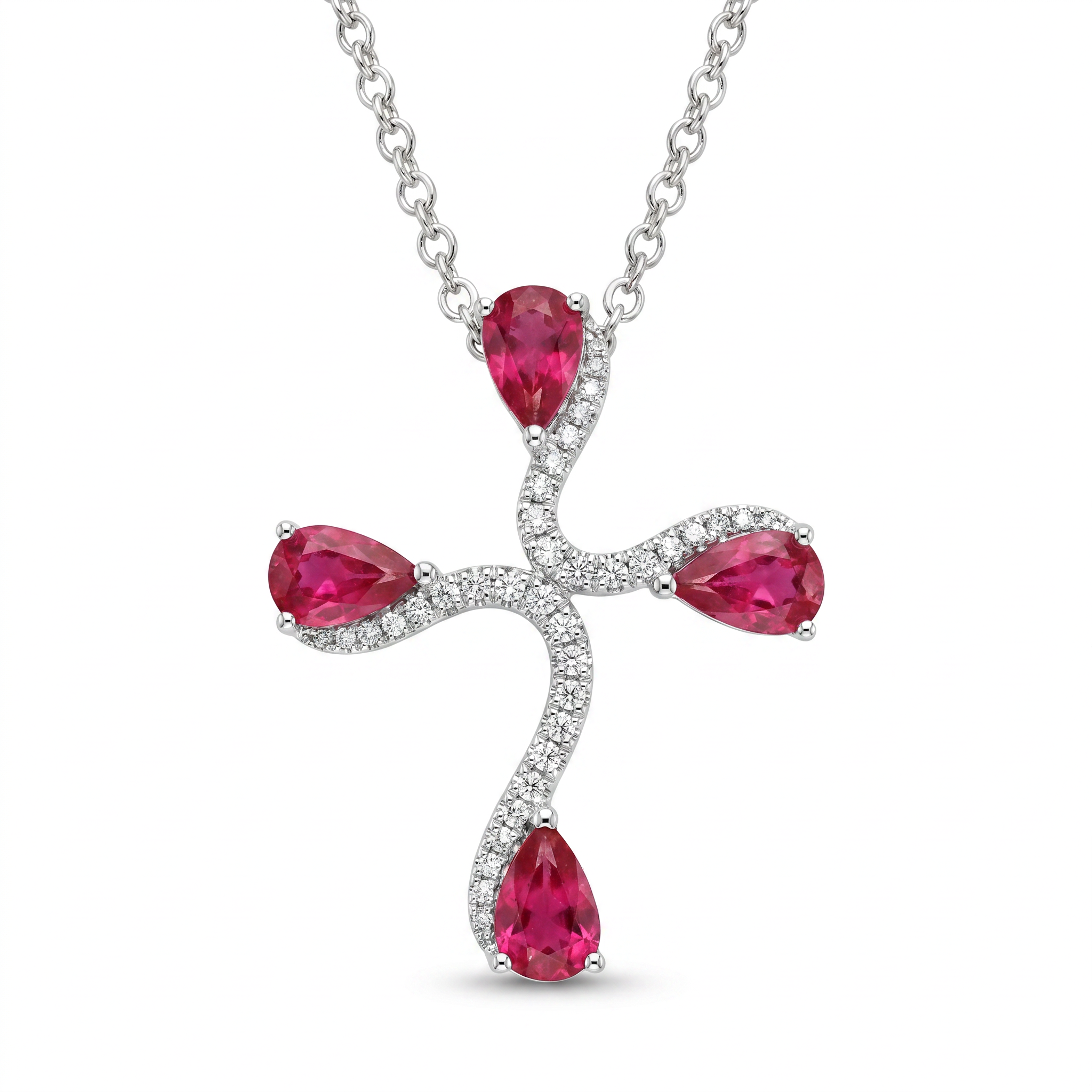 Diamond White Gold Ruby Cross Necklace