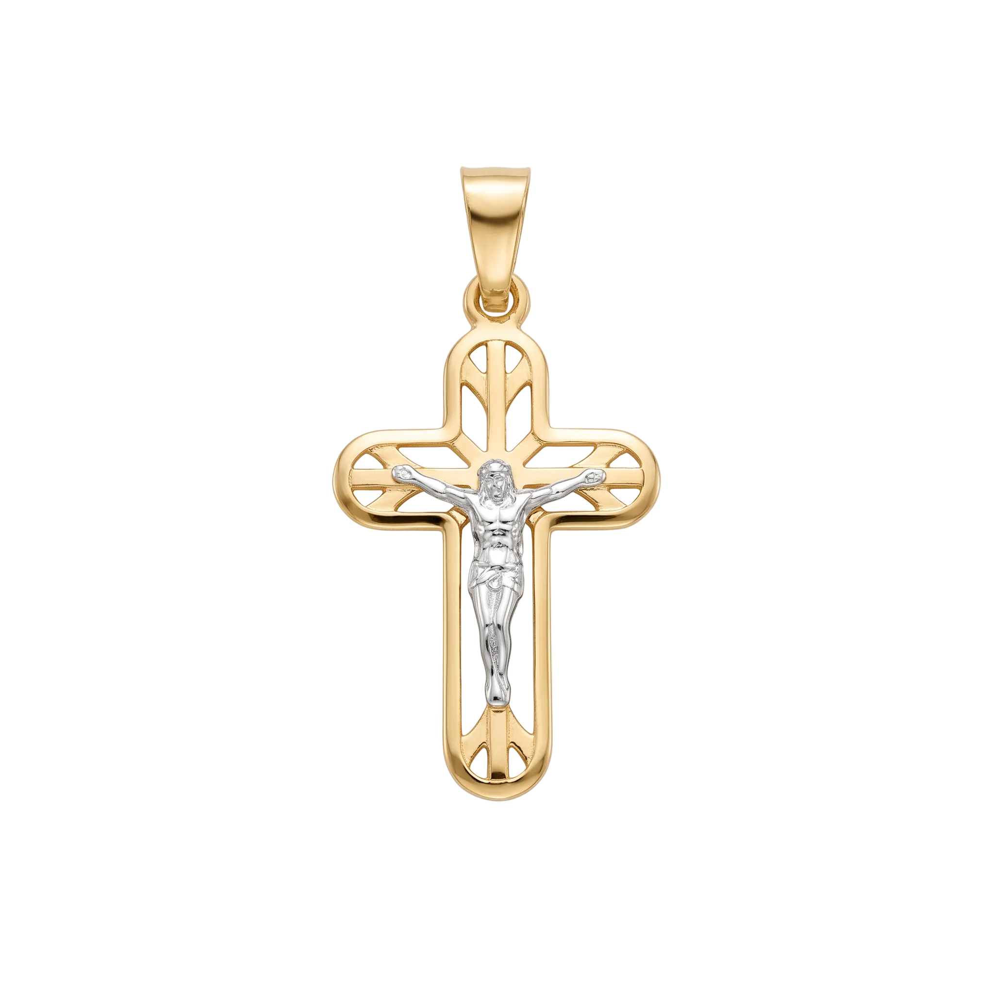 18K Two Tone Gold Crucifix Pendant