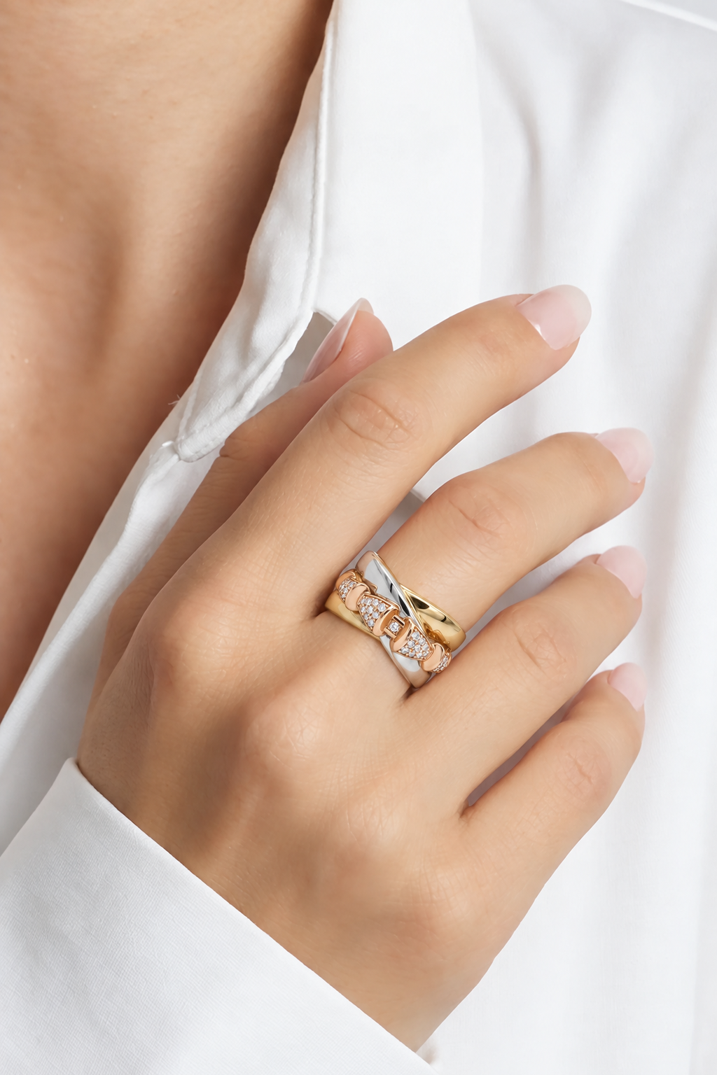 18K Multicolor Gold Cubic Zirconia Ring