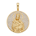 18K Yellow Gold Cubic Zirconia Pave St. Mary & Jesus Icon Pendant