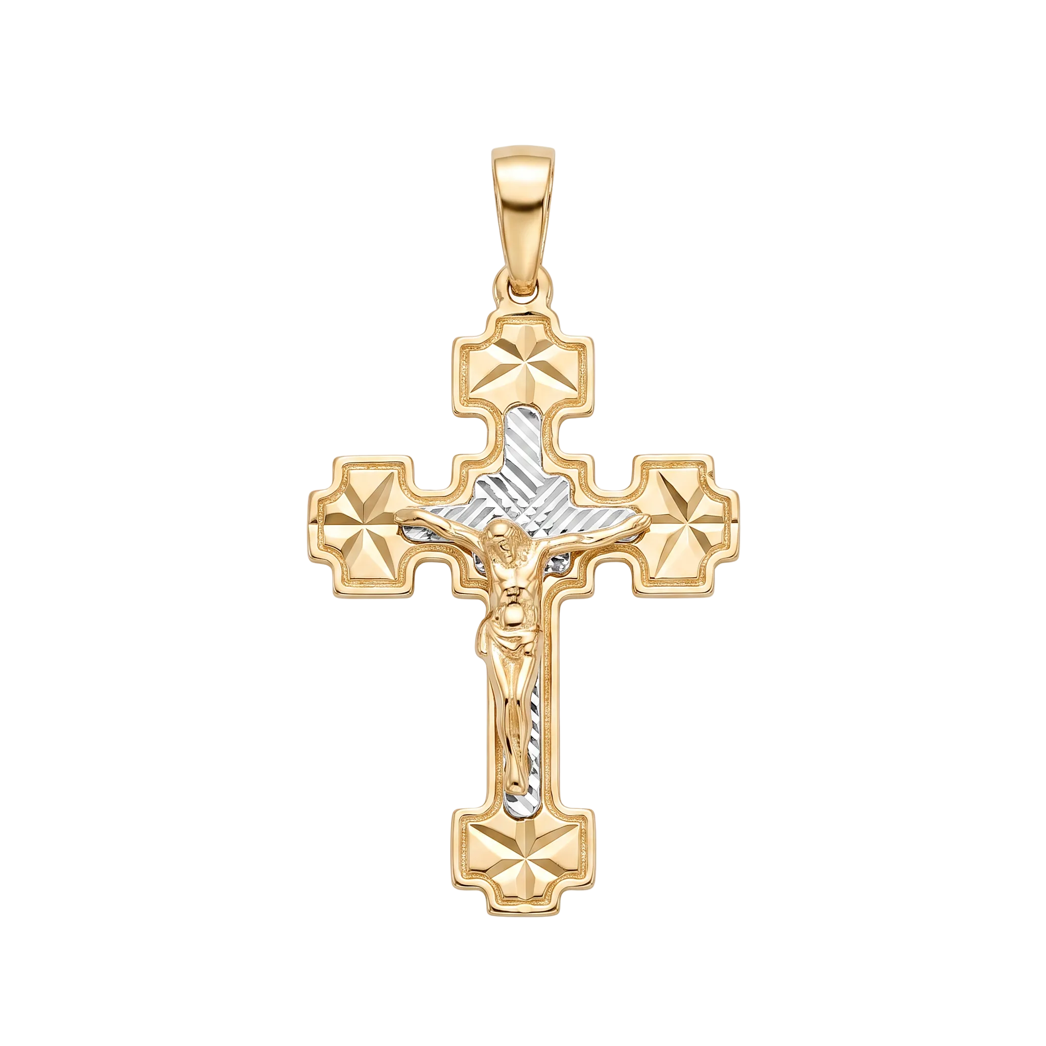 18K Two Tone Gold Crucifix Pendant