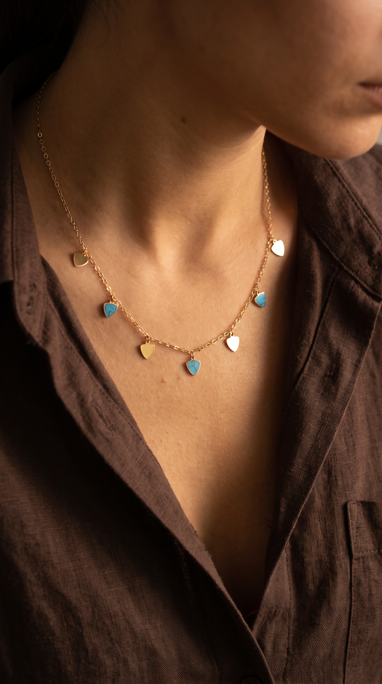 18K Yellow Gold Turquoise Chain Necklace