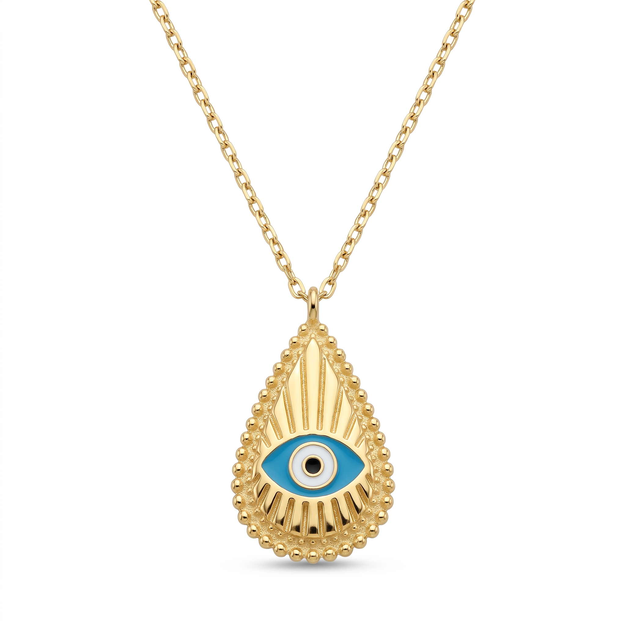 18K Yellow Gold Enamel Evil Eye Necklace