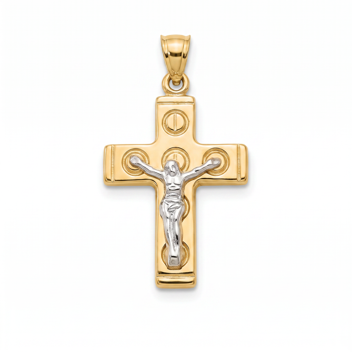 18K Two Tone Gold Crucifix Pendant