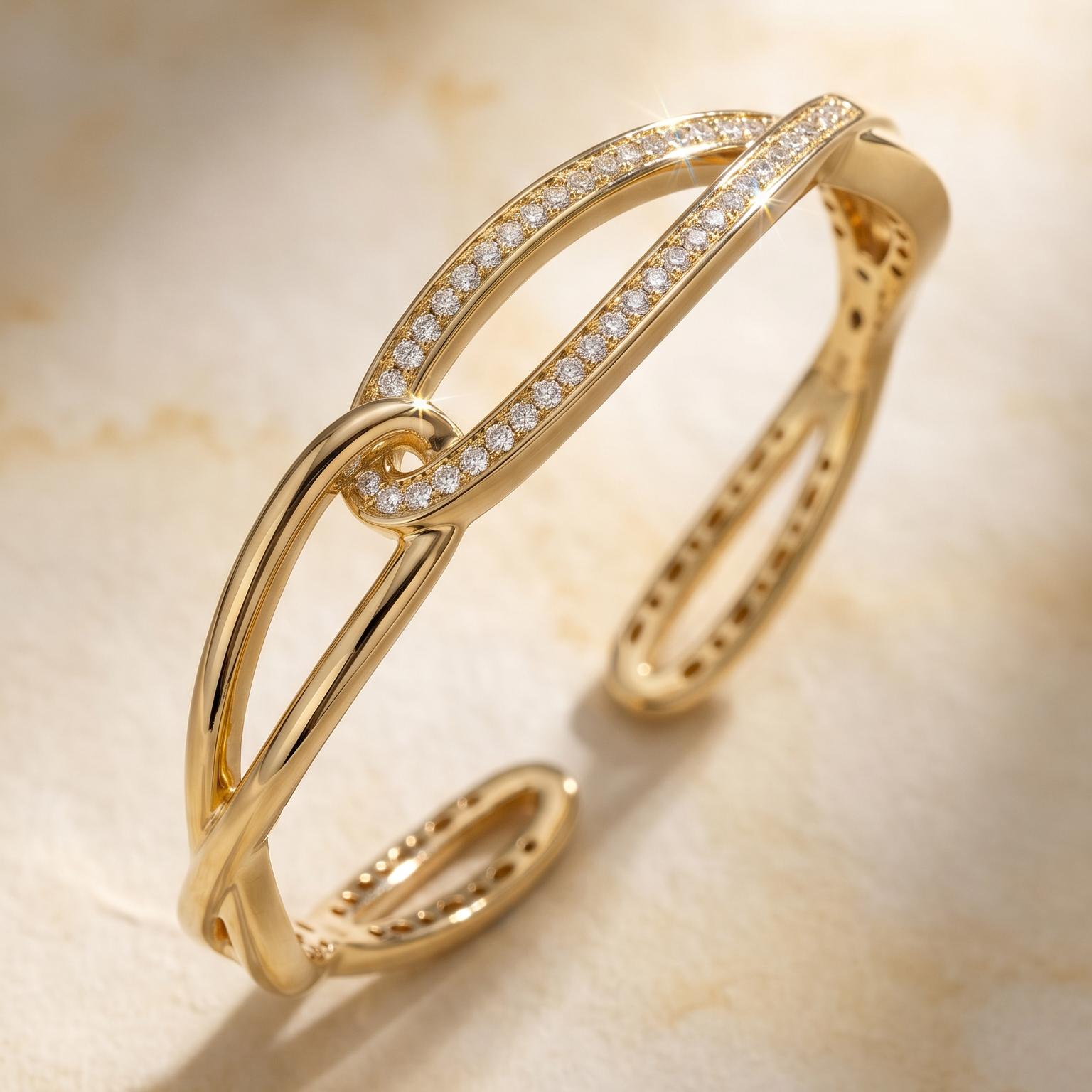 18K Yellow Gold Diamond Infinity Cuff Bracelet