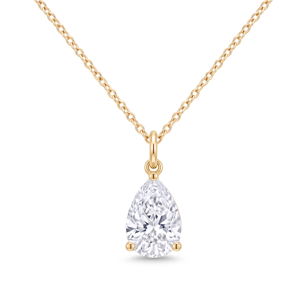 Lab Diamond Yellow Gold Pear Solitaire Chain Necklace