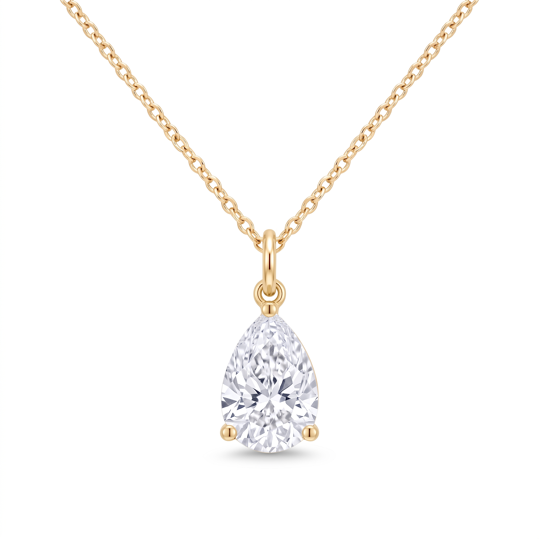 Lab Diamond Yellow Gold Pear Solitaire Chain Necklace