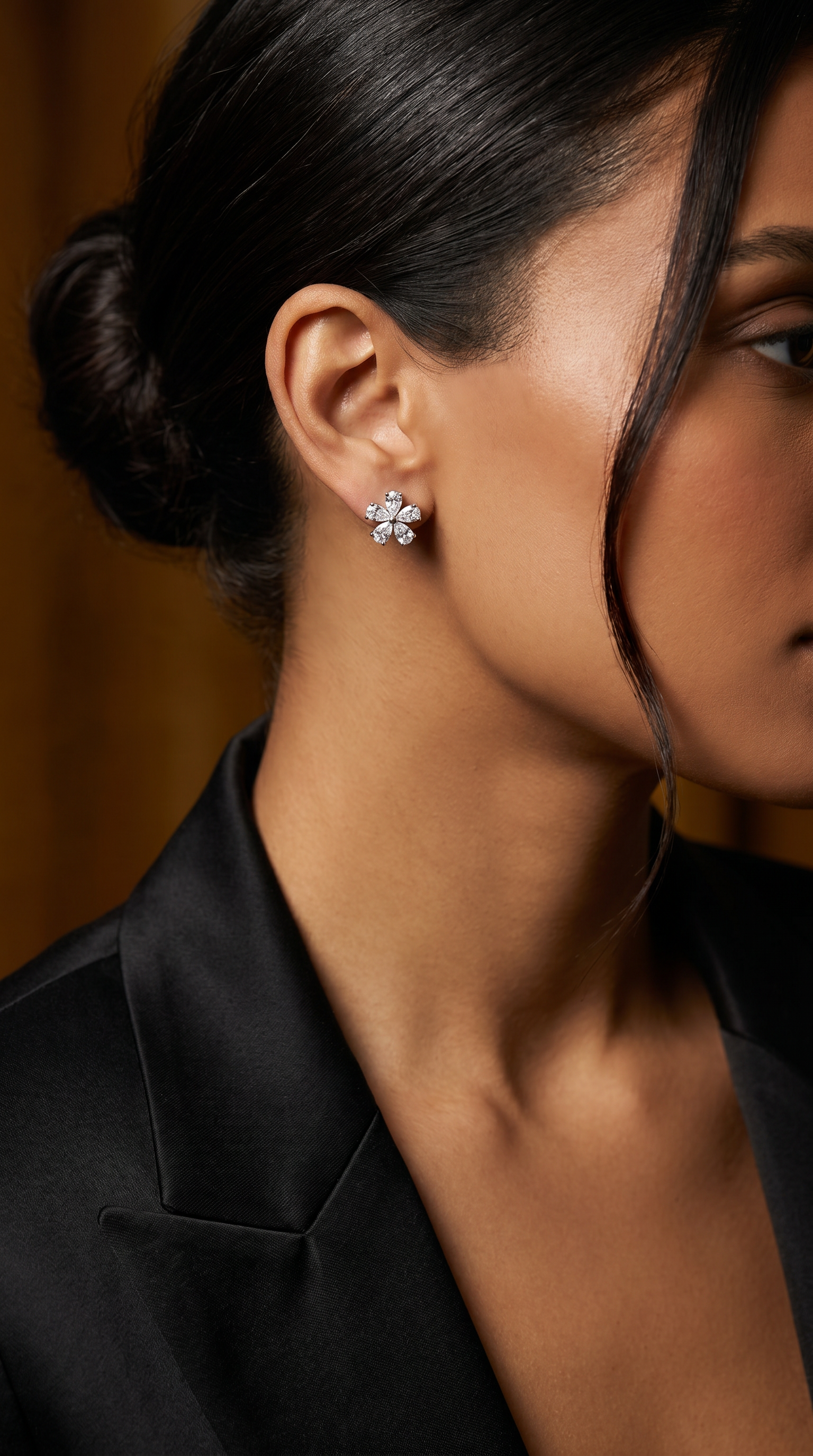 Diamond White Gold Flower Stud Earrings