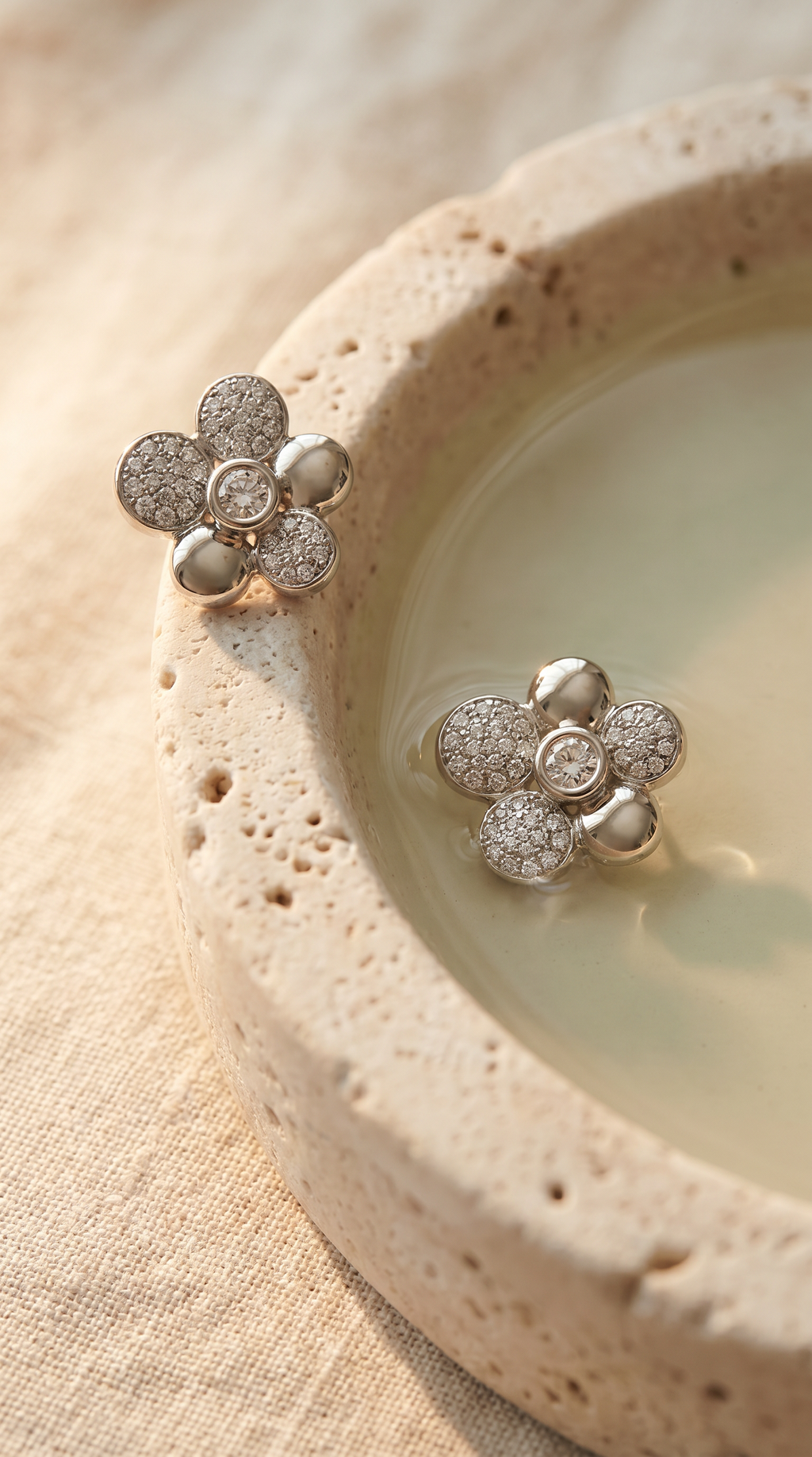 Diamond White Gold Flower Stud Earrings