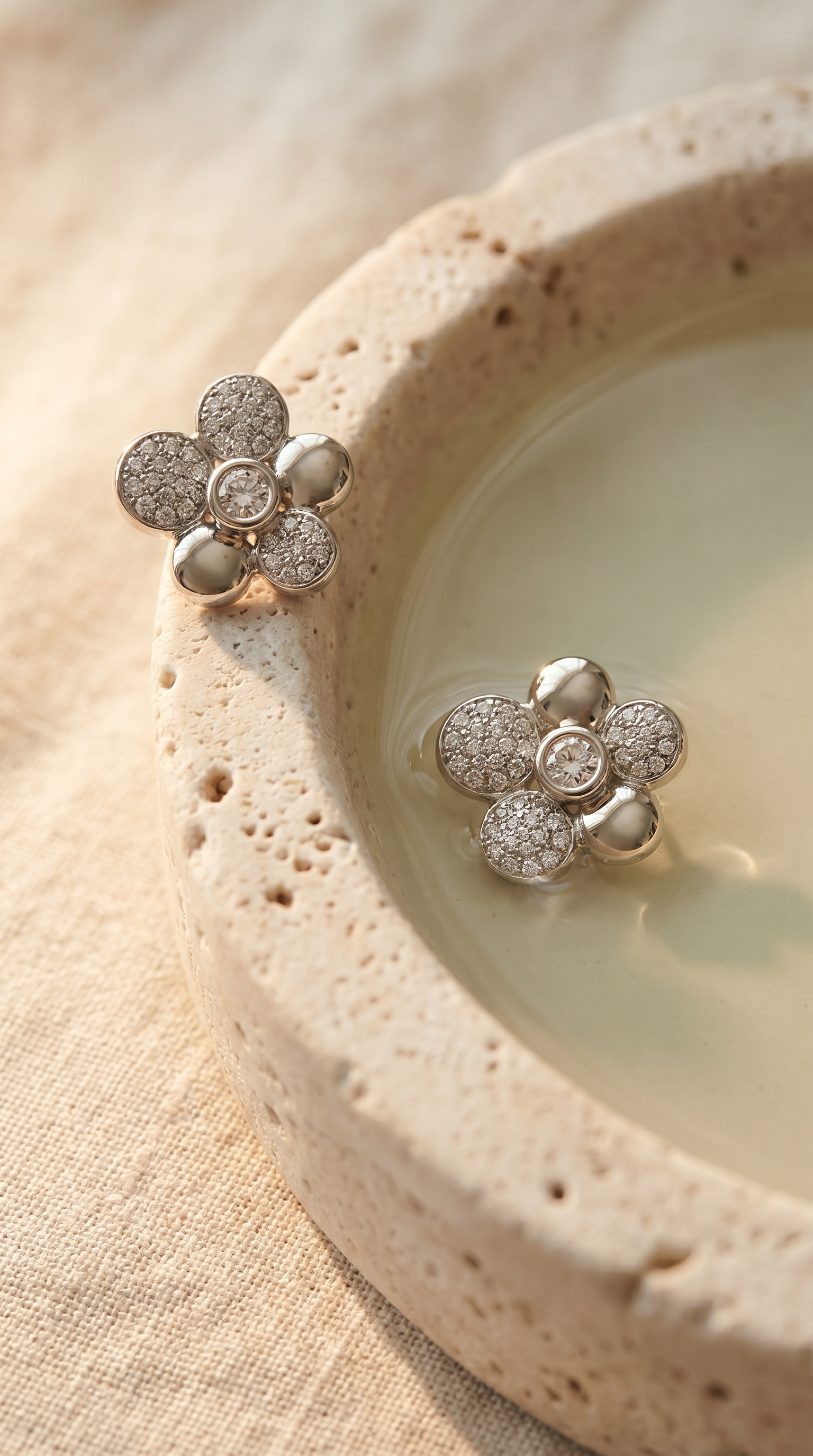 Diamond White Gold Flower Stud Earrings