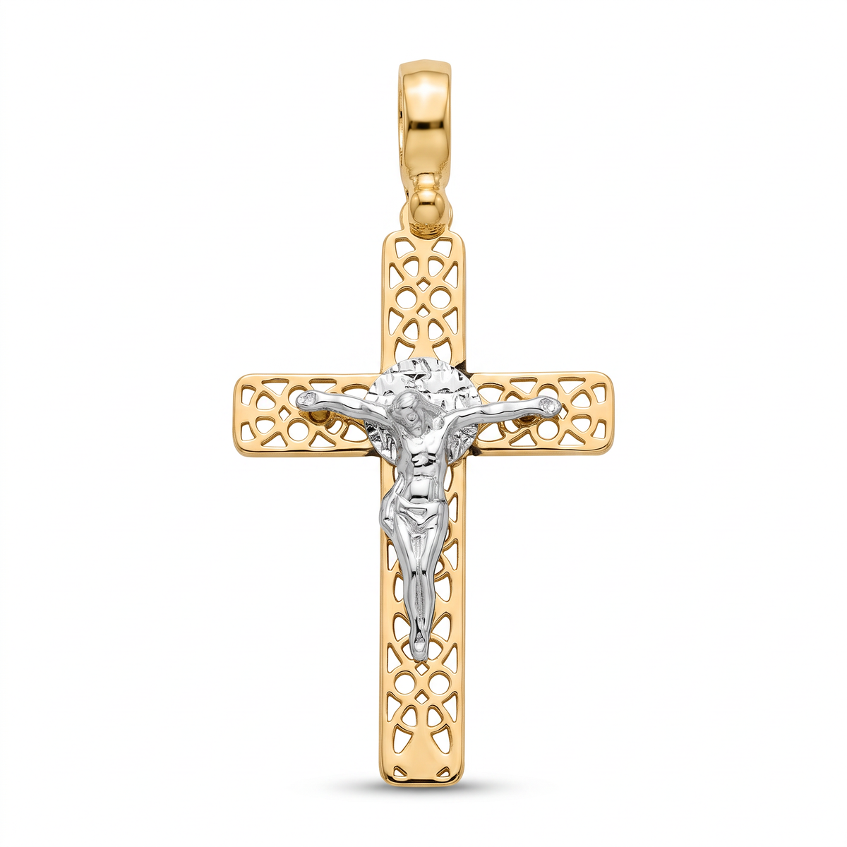 18K Two Tone Gold Crucifix Pendant