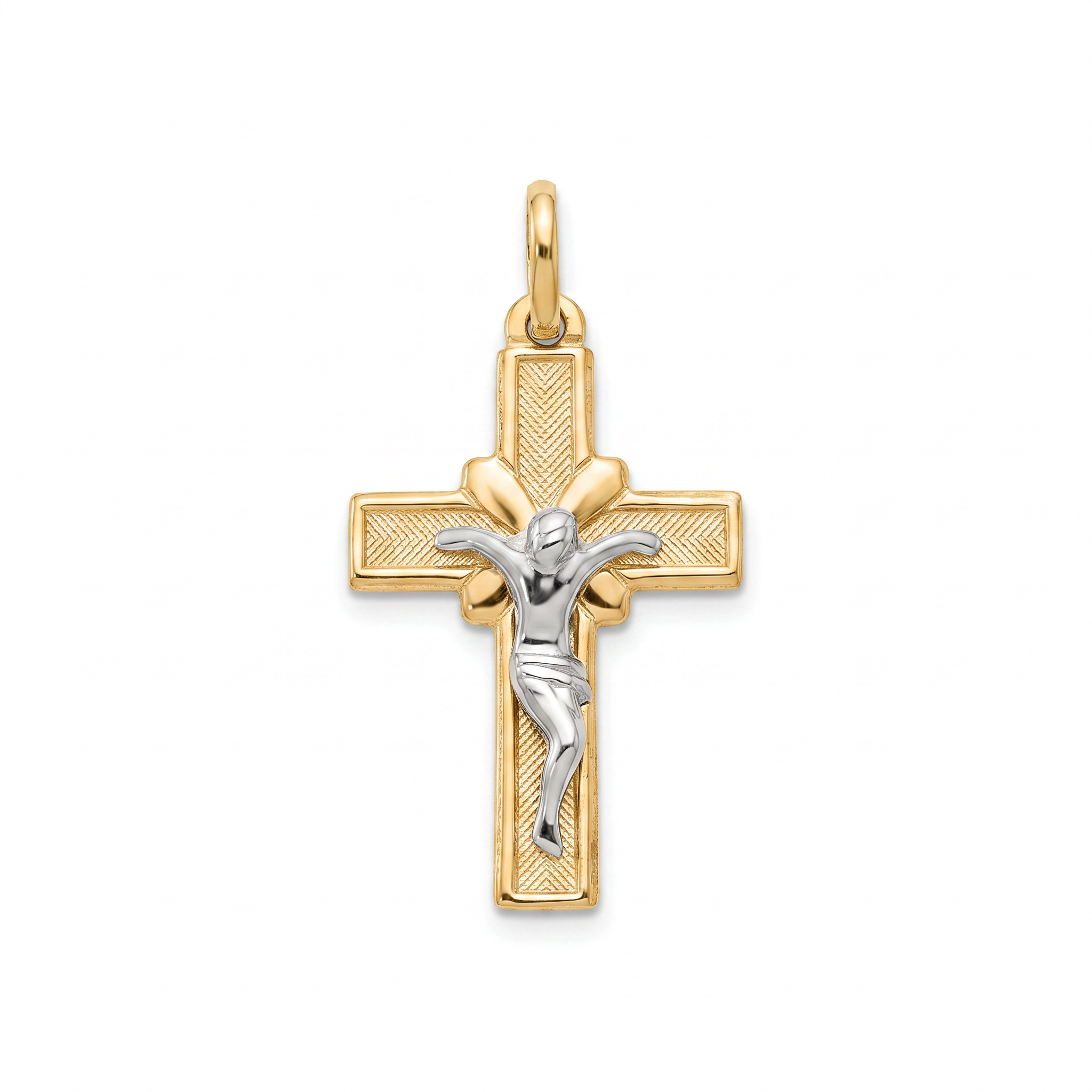 18k Gold Two Tone Crucifix Pendant