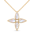 18K Yellow Gold Mother Of Pearl Flower Necklace