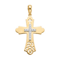 18K Two Tone Gold Cubic Zirconia Budded Cross Pendant