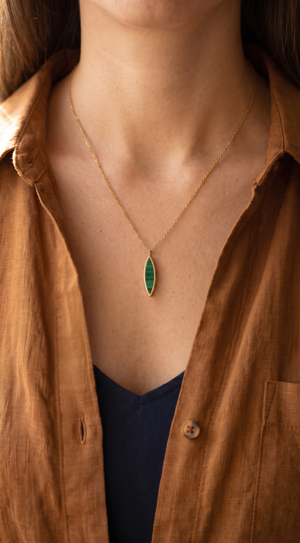 18K Yellow Gold Malachite Necklace
