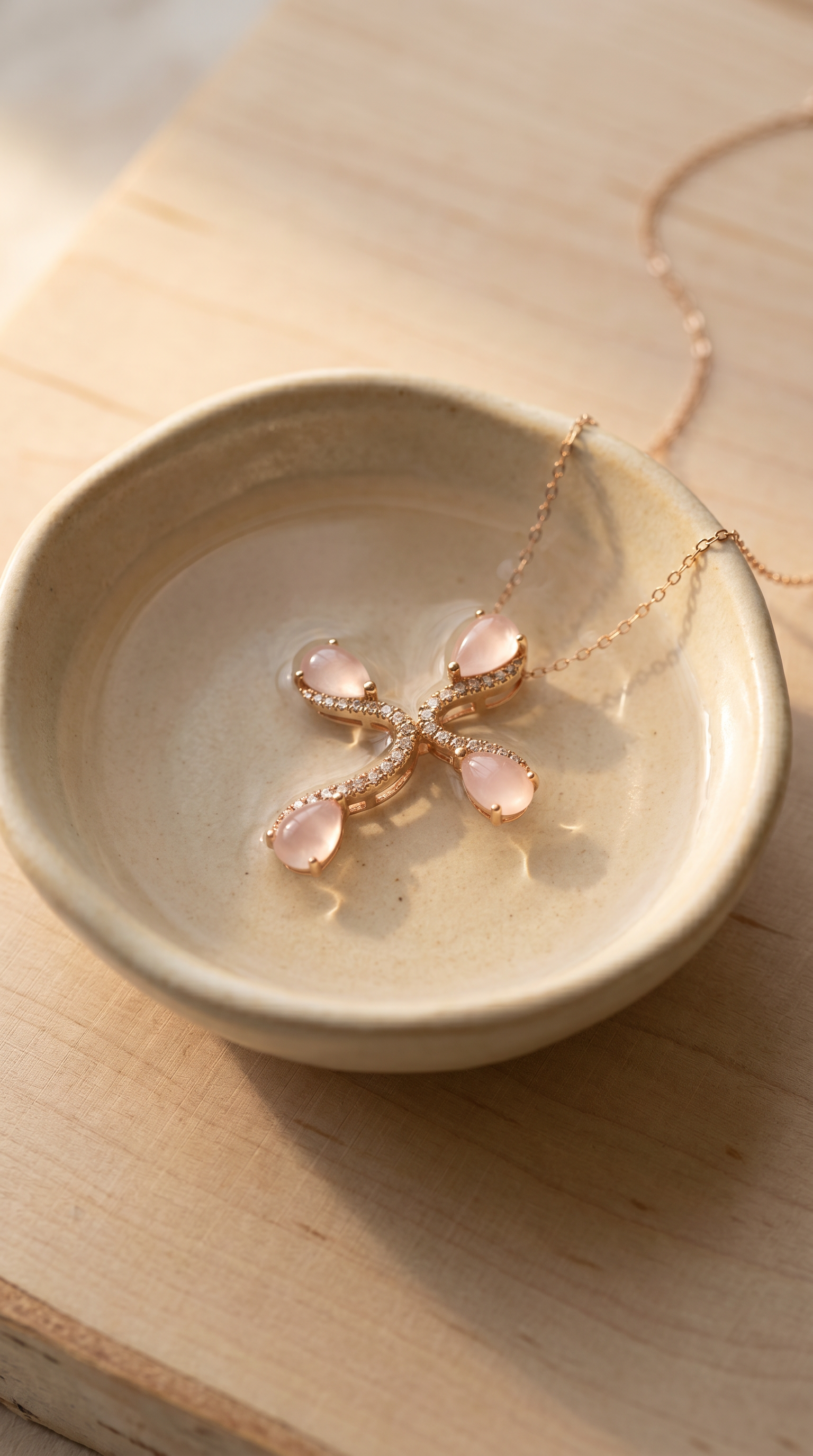 Diamond Rose Gold Opal Cross Necklace